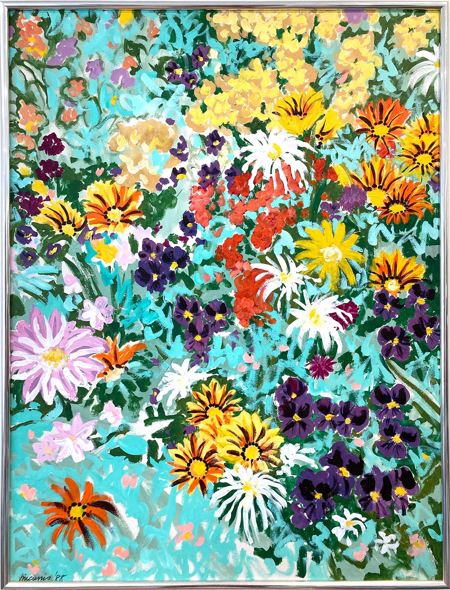 Gordon Micunis  Landscape Painting – ""Mamounia Garden" Amerikanisches Ölgemälde des 20. Jahrhunderts mit blühenden Blumen