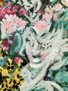 "Portraits in the Garden" American Floral 20th Century Oil on Canvas Painting