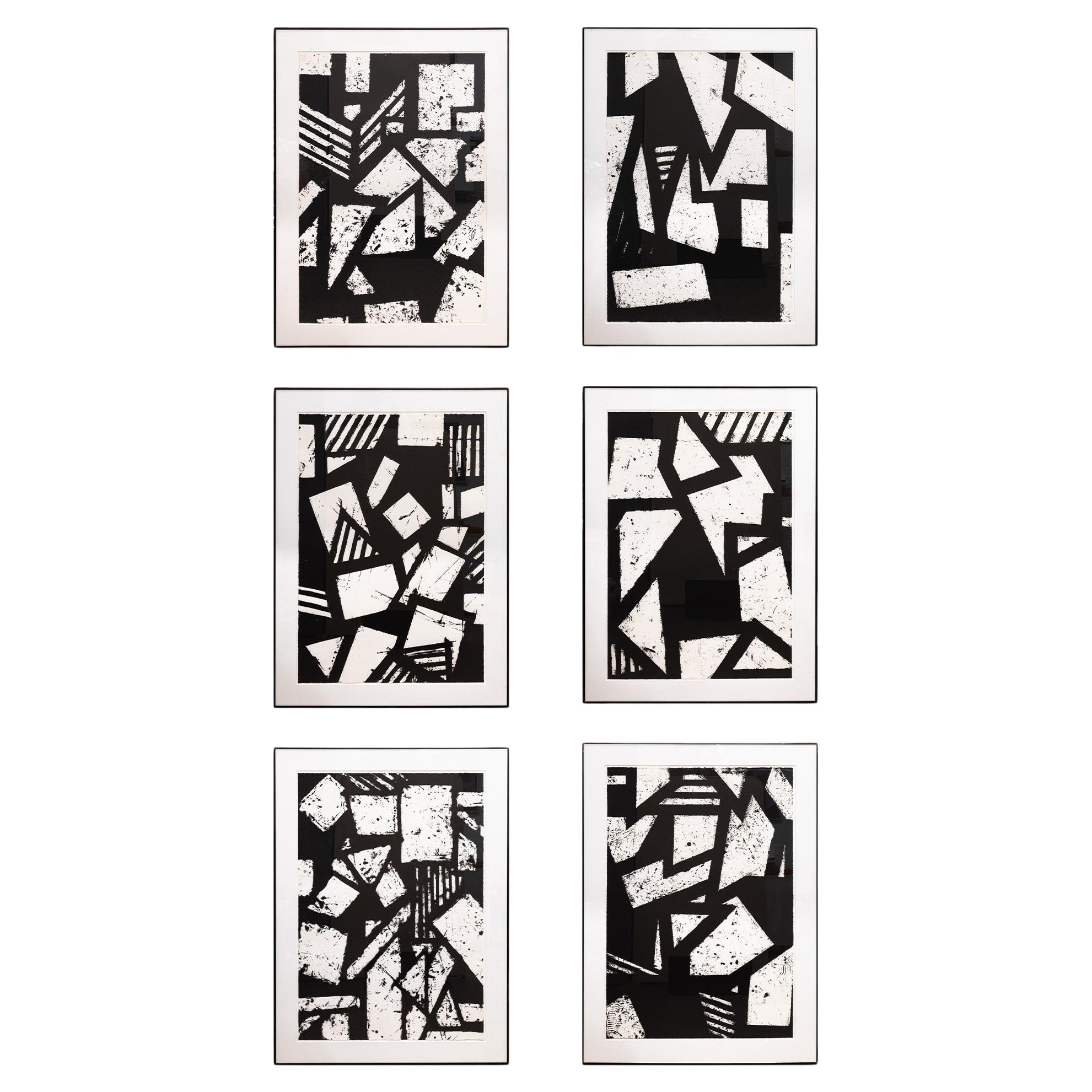 Gordon Newton Six Prints 1972 Black and White Ensemble de lithographies encadrées 47/50