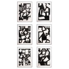Used Gordon Newton Six Prints 1972 Black and White Framed Lithograph Set 47/50