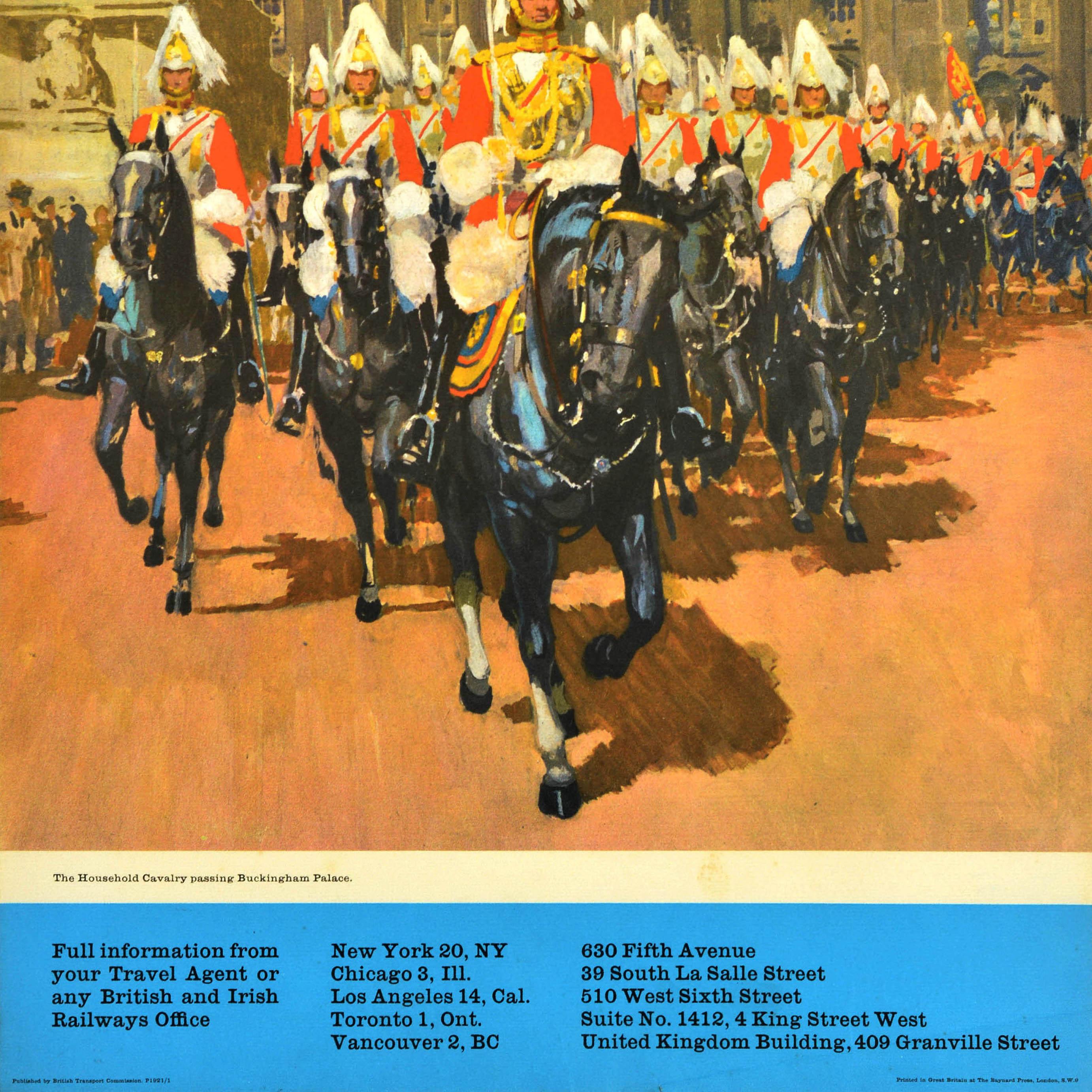 Original Vintage Travel Poster See Britain By Train Buckingham Palace Cavalry - Black Print by Gordon Nicoll