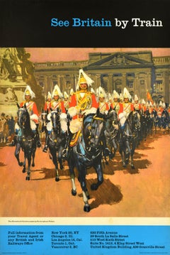Original Vintage Travel Poster See Britain By Train Buckingham Palace Cavalry