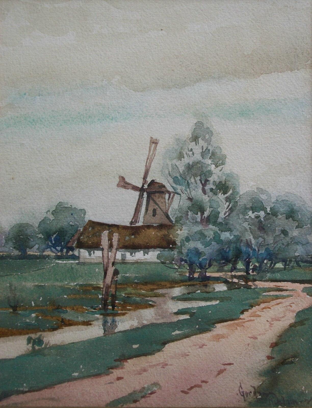 Hand-Painted Gordon Nielson, Antique Dutch School Watercolor Painting, Signed, circa 1878 For Sale