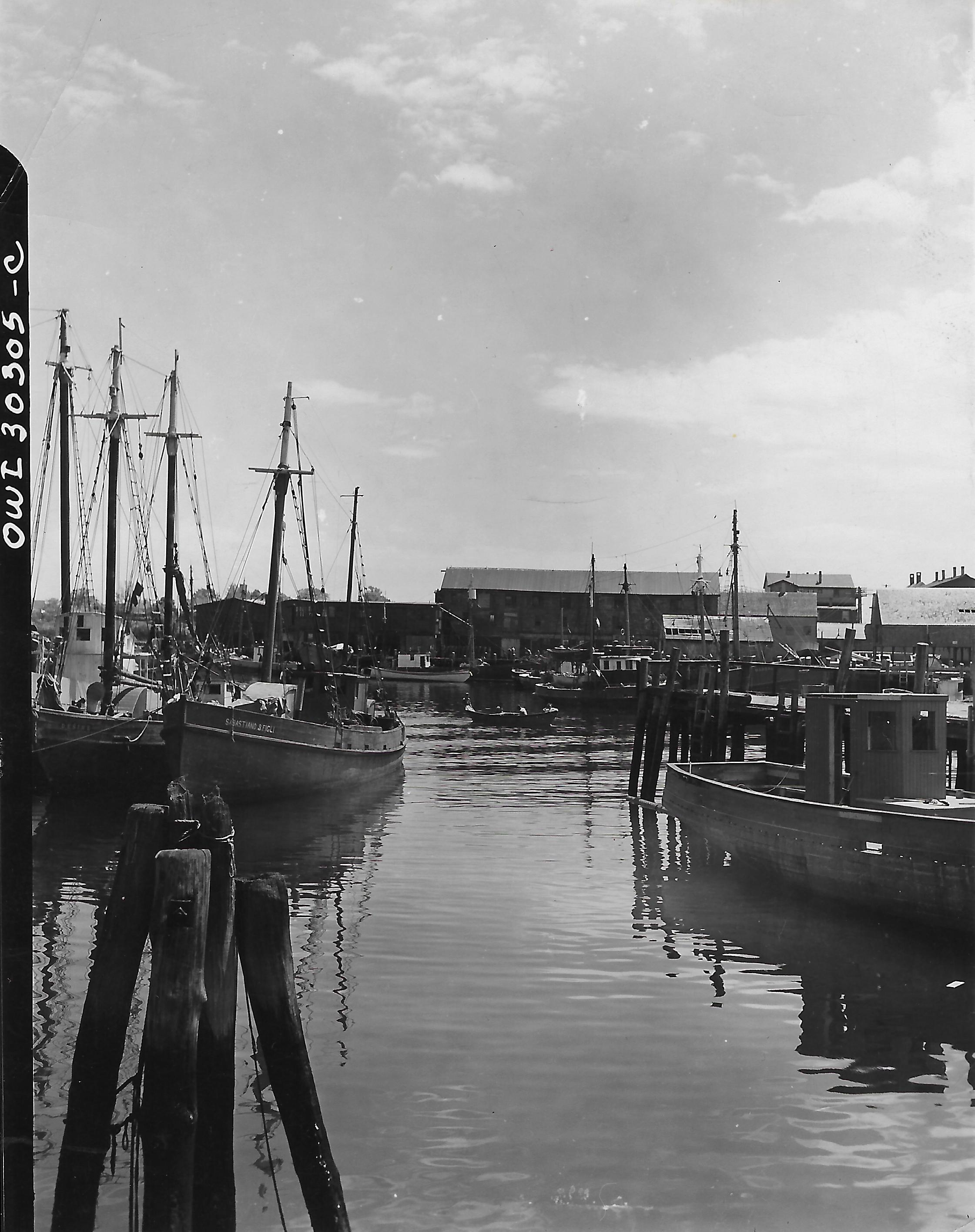 Gordon Parks Landscape Photograph - Fishing boats in the harbor, Gloucester, MA, June 1943