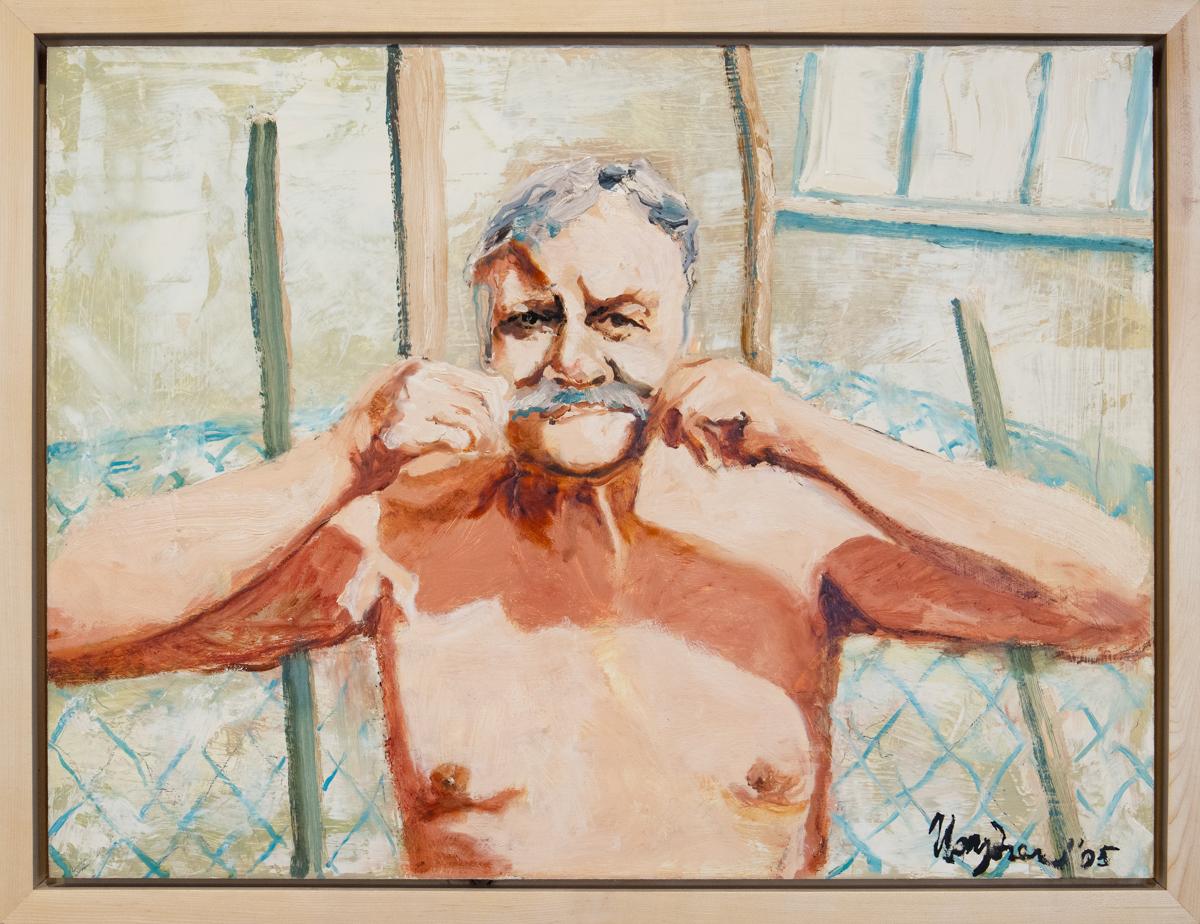 Gordon Rayner Portrait Painting - In the Playpen (self portrait #11)