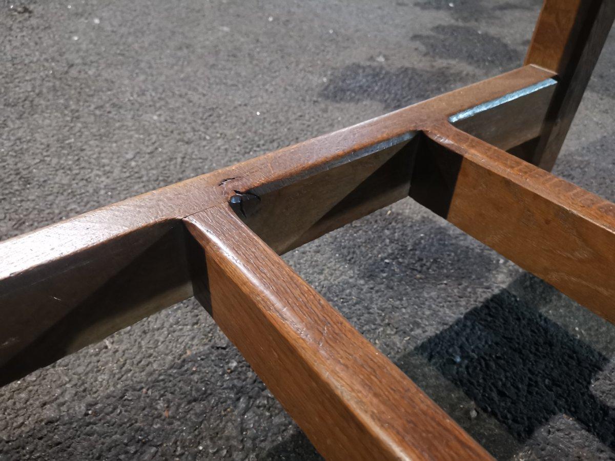 Gordon Russell, Arts & Crafts Cotswold School Oak Double Stretcher Dining Table. For Sale 1