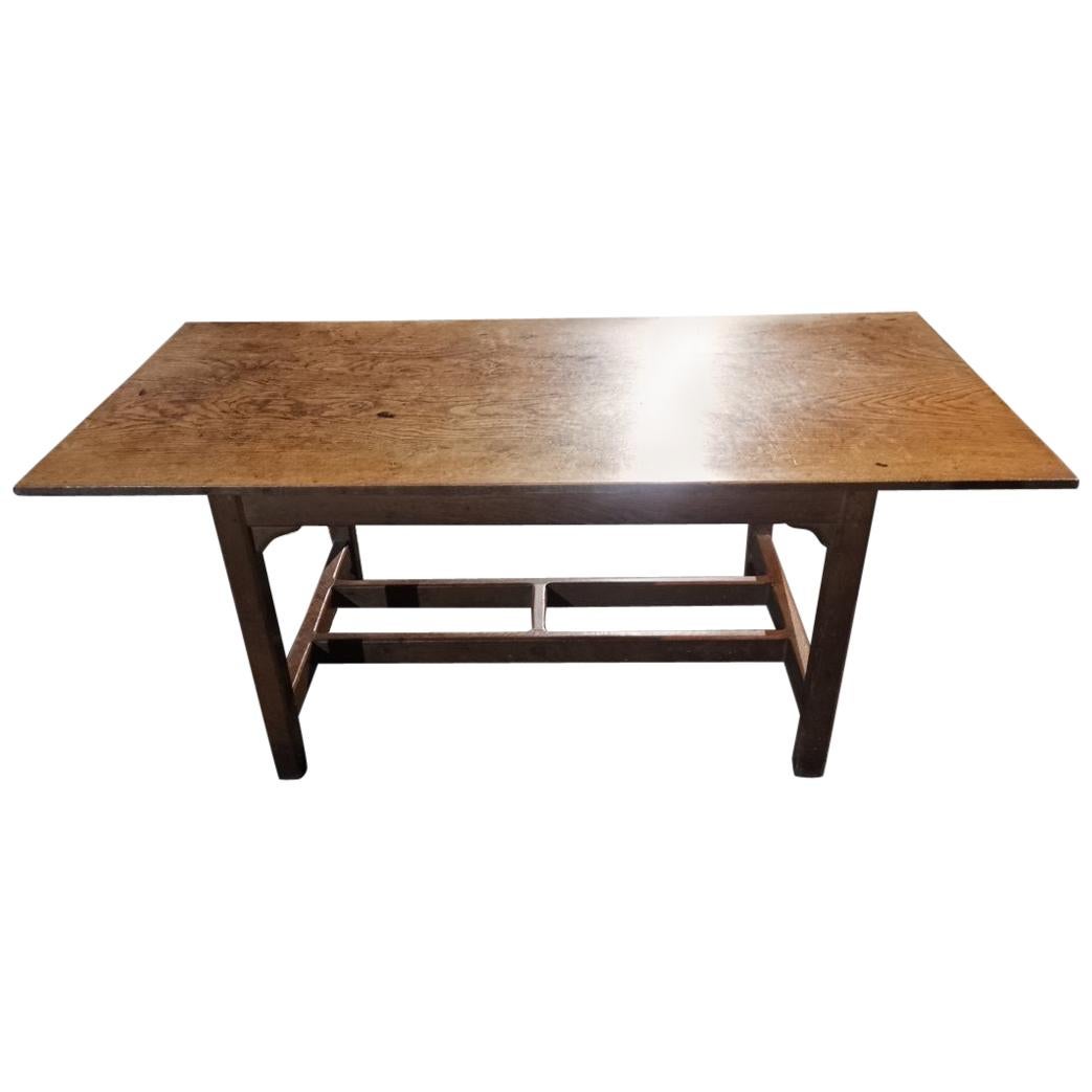 Gordon Russell, Arts & Crafts Cotswold School Oak Double Stretcher Dining Table. For Sale