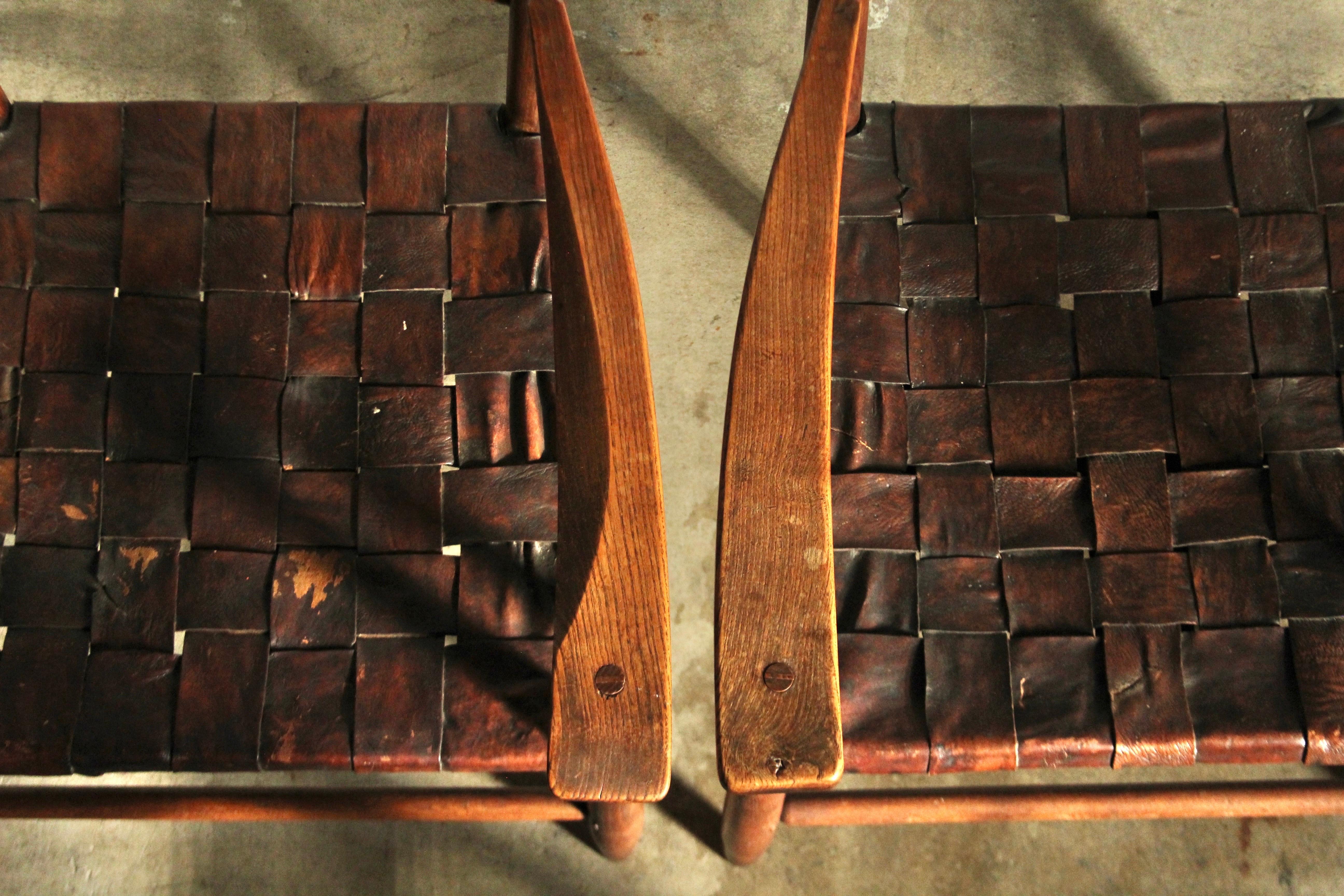 Chaises longues en chêne et cuir tressé à dossier en échelle, fabriquées à la main par Gordon Russell, 1904 en vente 11