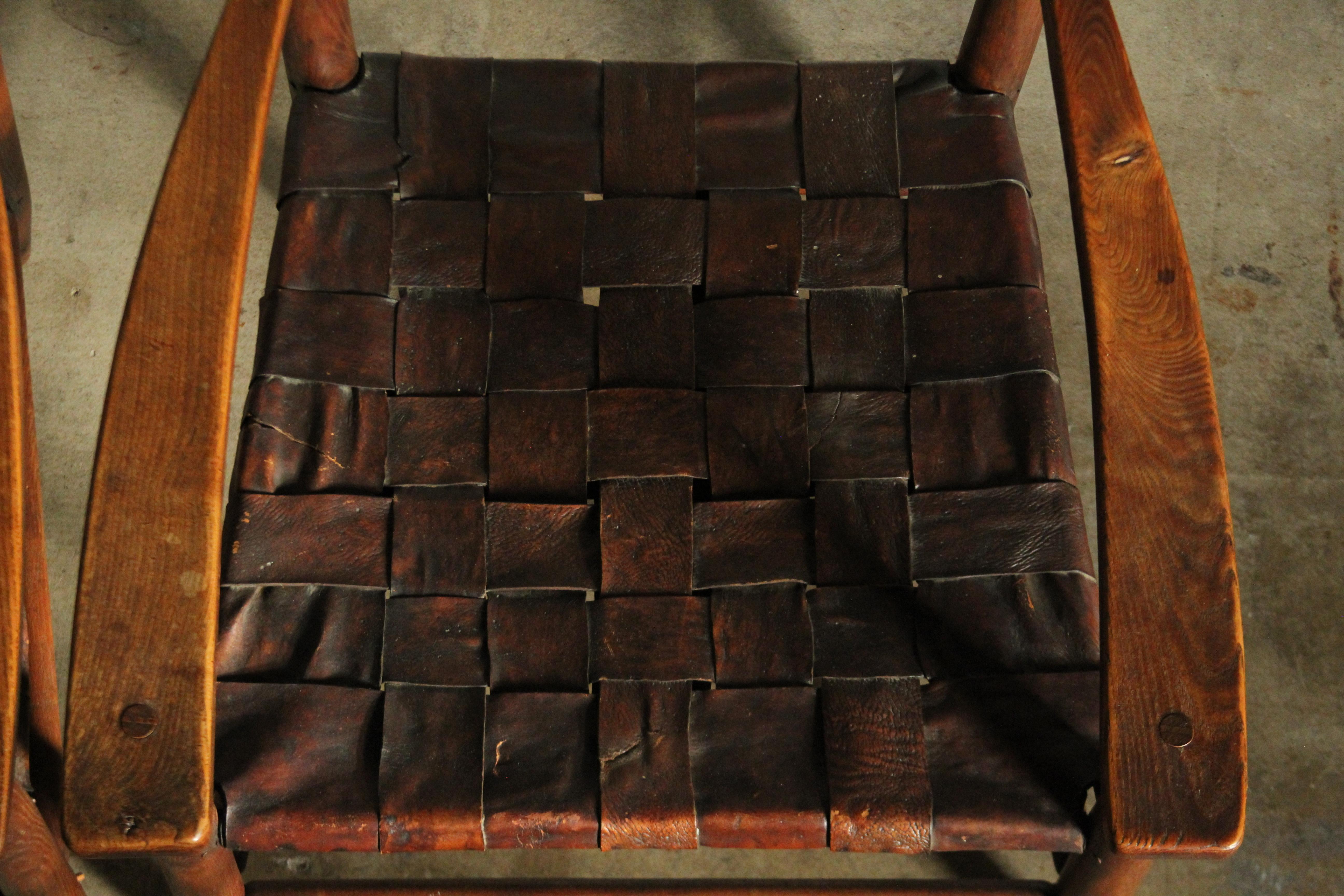 Gordon Russell Hand Built Ladder Back Oak & Woven Leather Lounge Chairs, 1904 For Sale 13