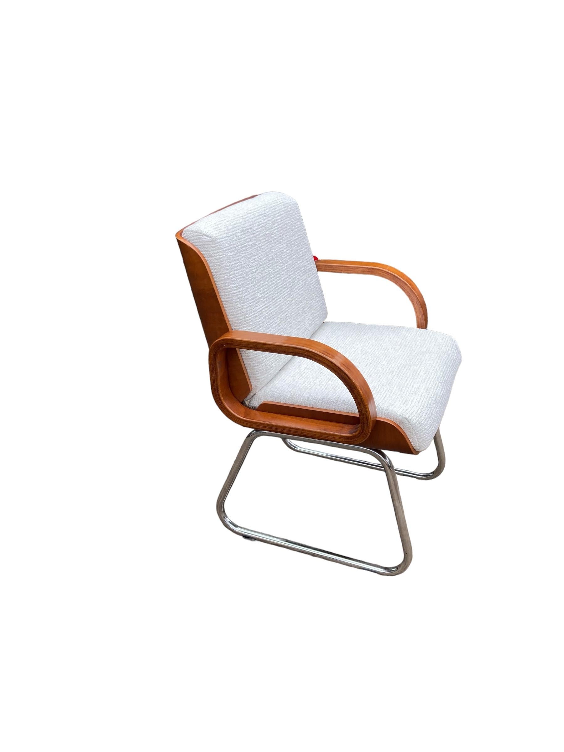 Bouclé Gordon Russell Mid Century Bauhaus Style Teak and Chrome Office chair For Sale