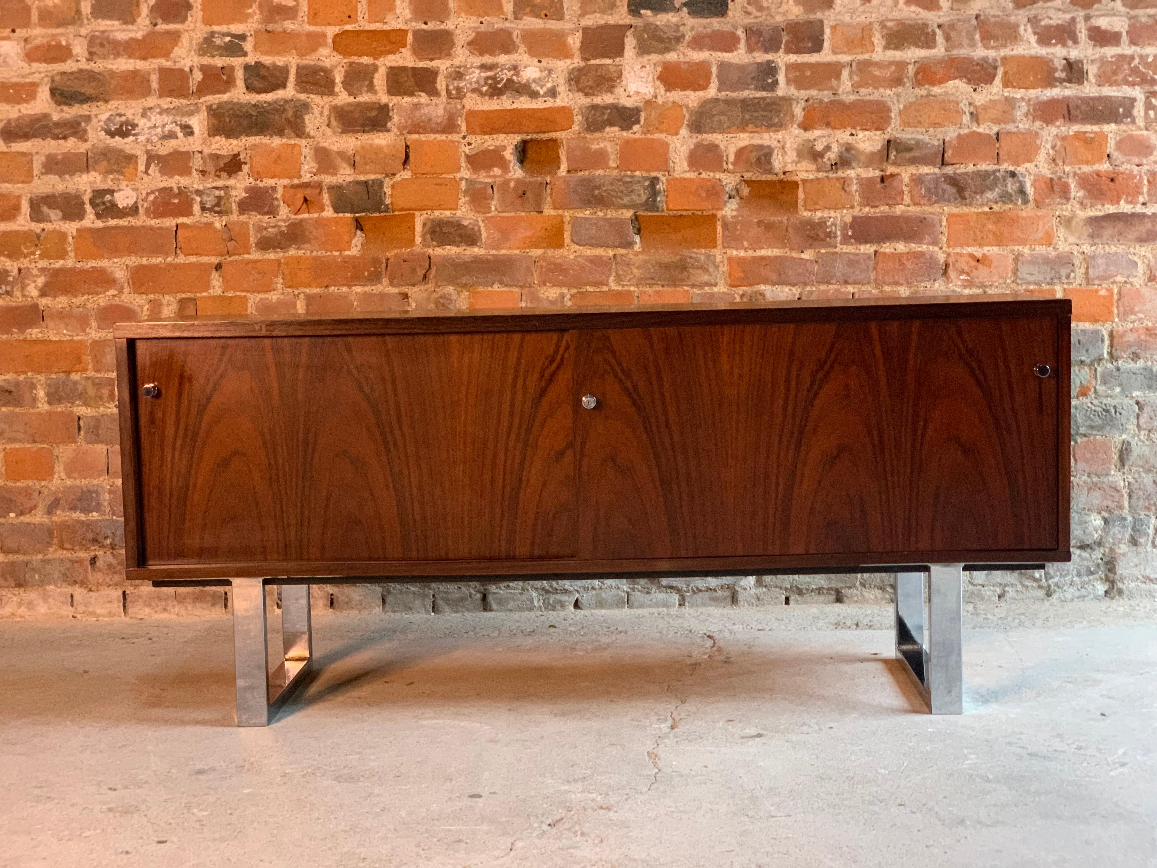 Gordon Russell Rosewood Sideboard by Trevor Chinn Chrome Sled Legs, circa 1970 In Good Condition In Longdon, Tewkesbury