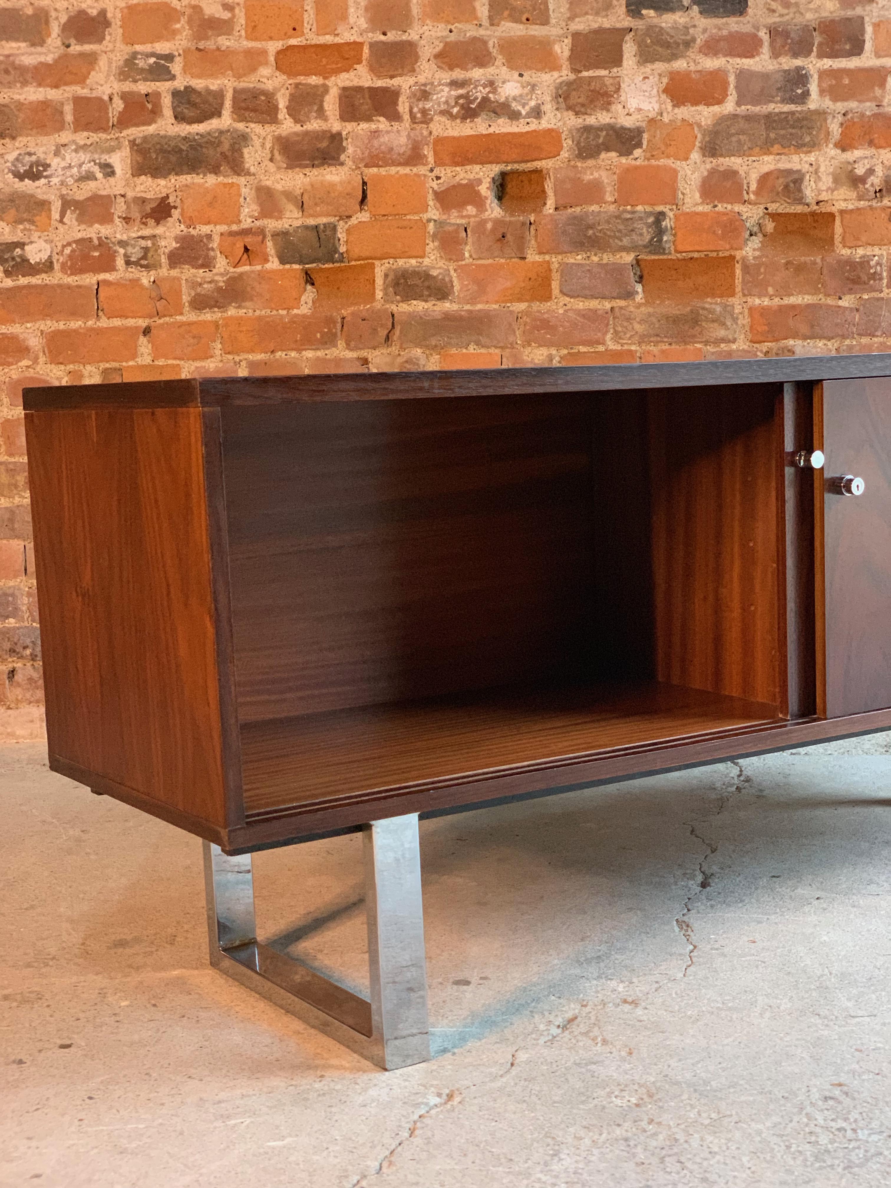 Gordon Russell Rosewood Sideboard by Trevor Chinn Chrome Sled Legs, circa 1970 2