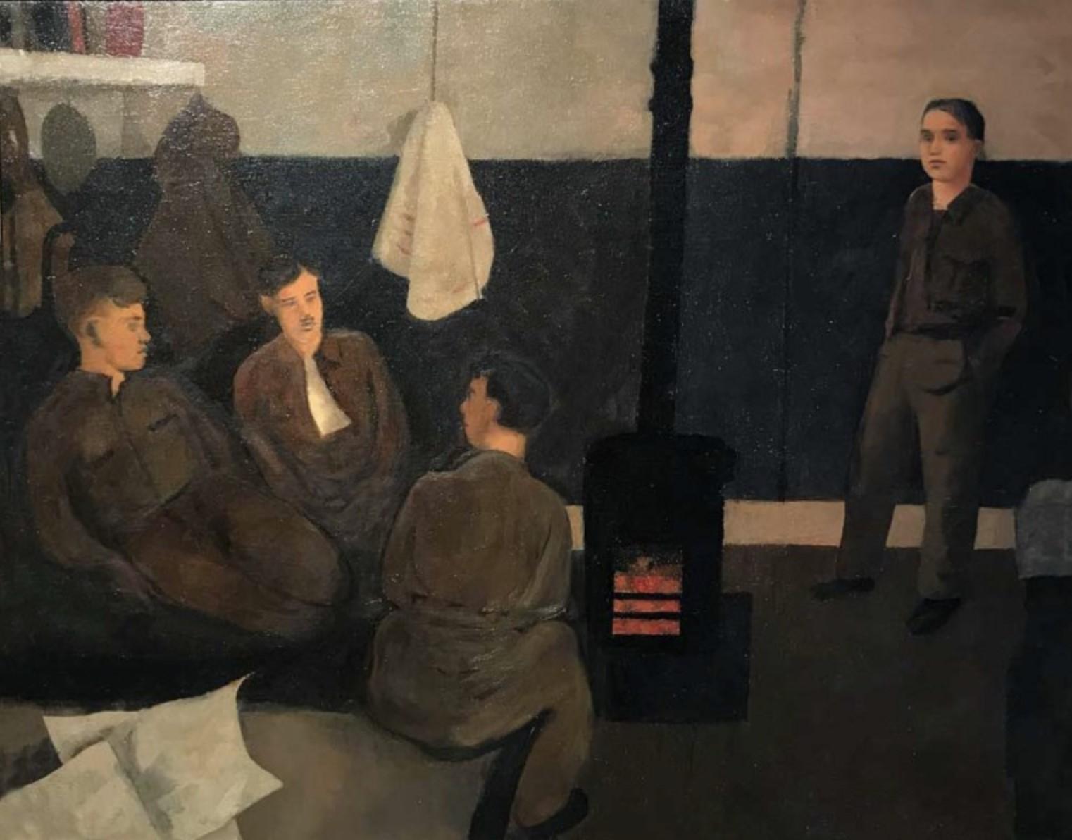 Oil on canvas
Image size: 25 x 31 inches (62.5 x 79 cm)
Hand made contemporary frame

This painting depicts the artists fellow conscientious objectors who were all part of the Non Combatant Corps.

The NCC was re-formed during August 1940. The corps