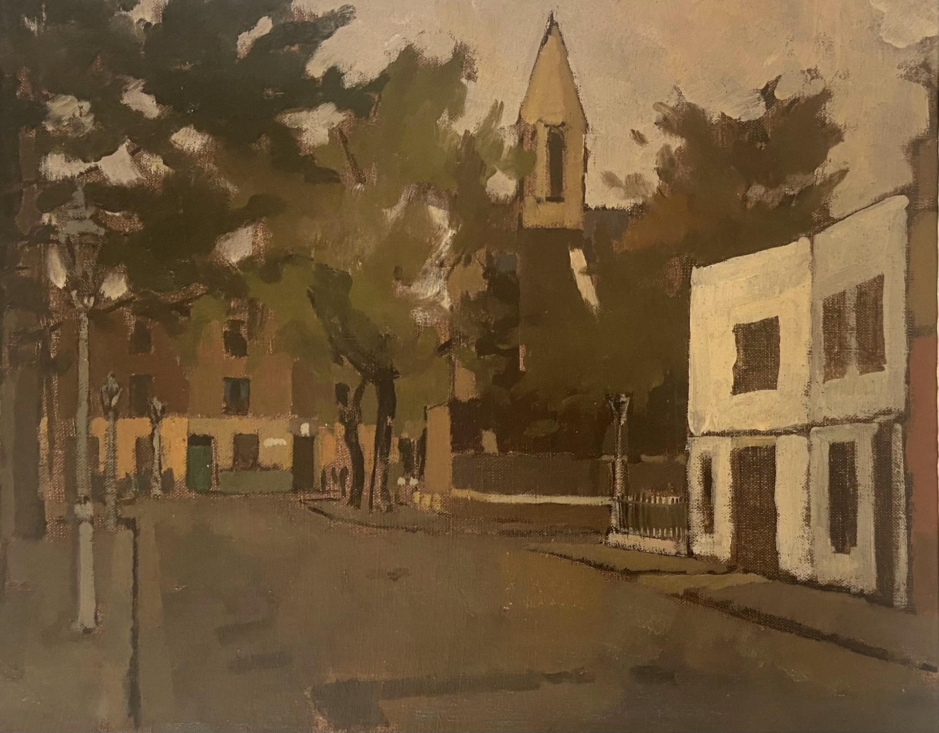 Gordon Scott Landscape Painting - Christchurch Street, Chelsea, 20th Century Urban Oil