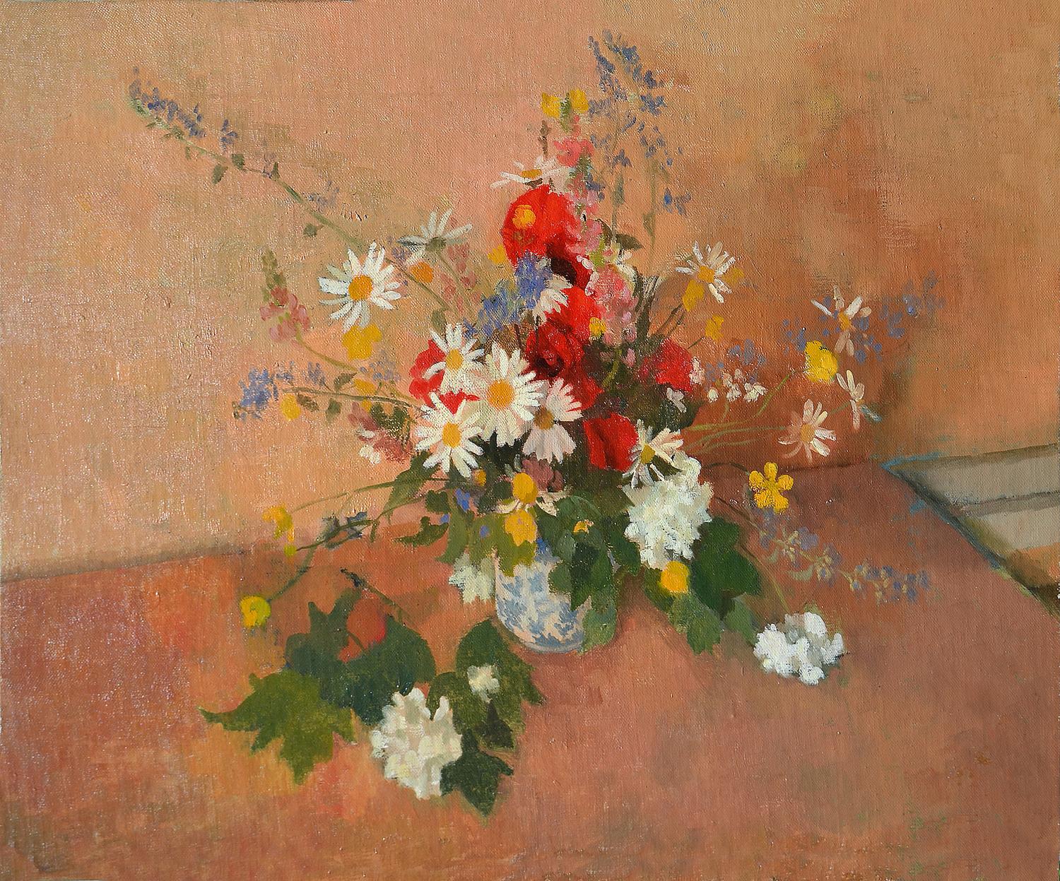 Still-Life Painting di Gordon Scott - Fiori d'estate 20° secolo Modern British
