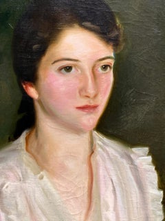 "Reading in the Study" Impressionist Portrait Oil Painting Woman in Pink Dress