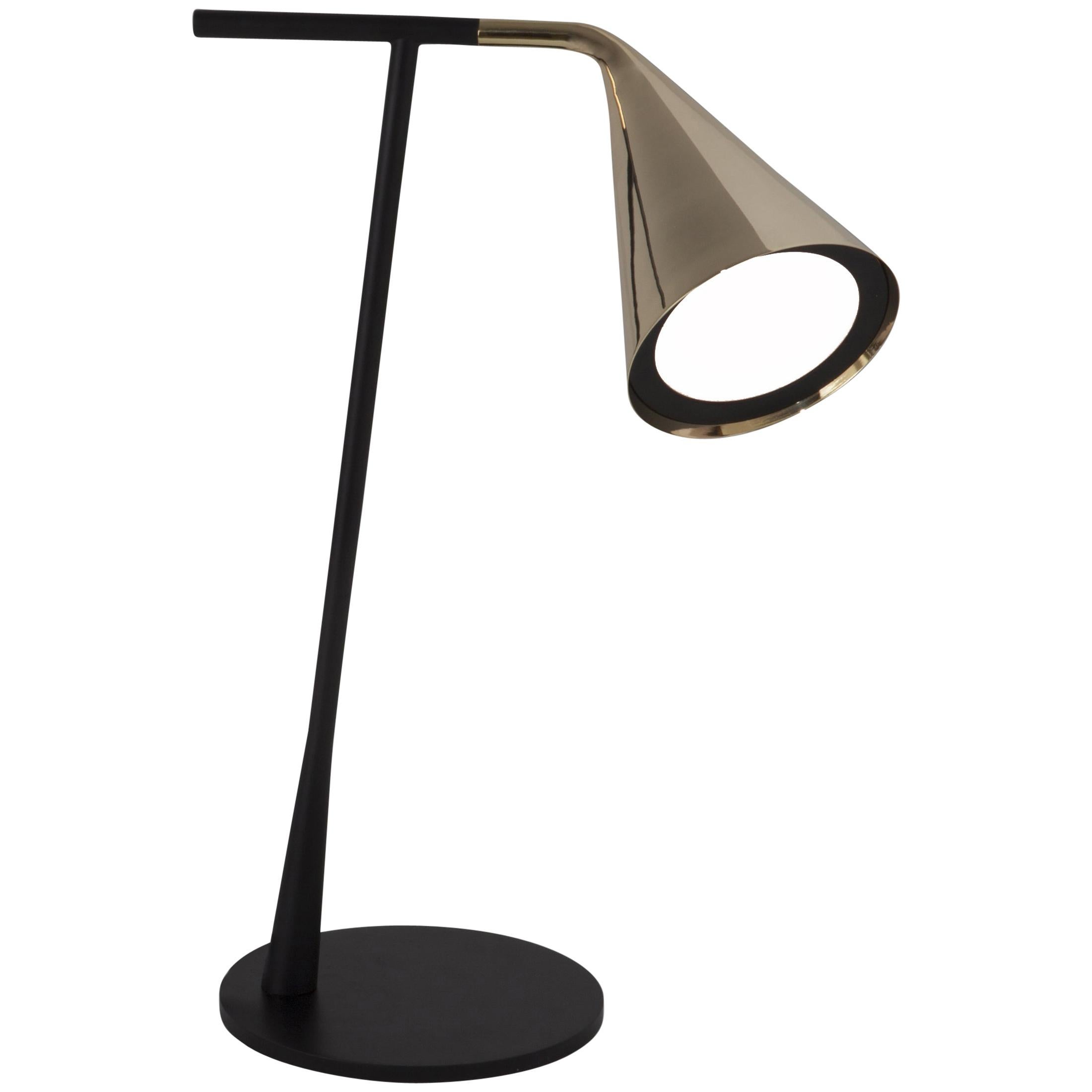 Gordon Table Lamp Conical Diffuser in Brushed Brass by Corrado Dotti For Sale