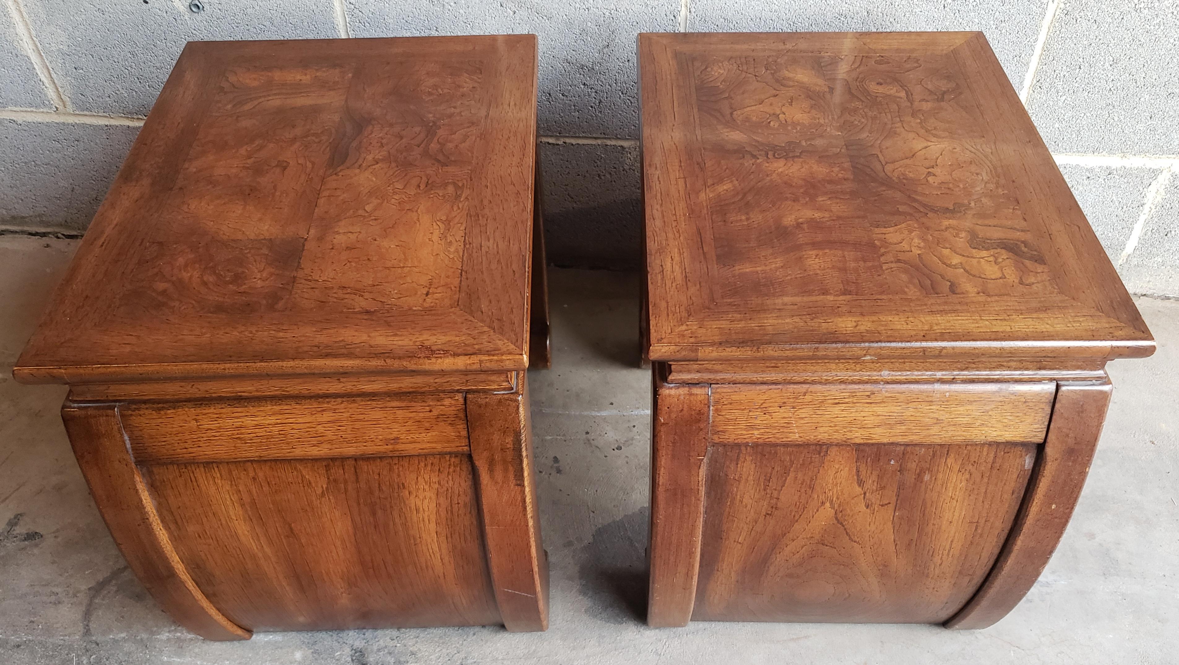 Chinese Chippendale Gordons Fine Furniture Asian Design Fruitwood Burl Side Tables, a Pair