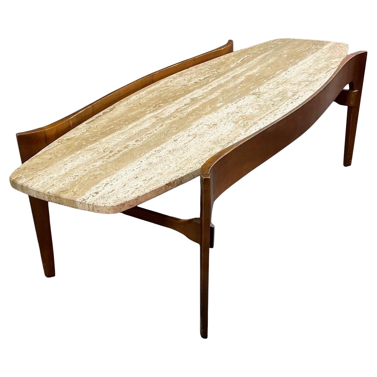 Gordon's Johnson City, TN Mid-Century Surfboard Travertine Coffee Cocktail Table