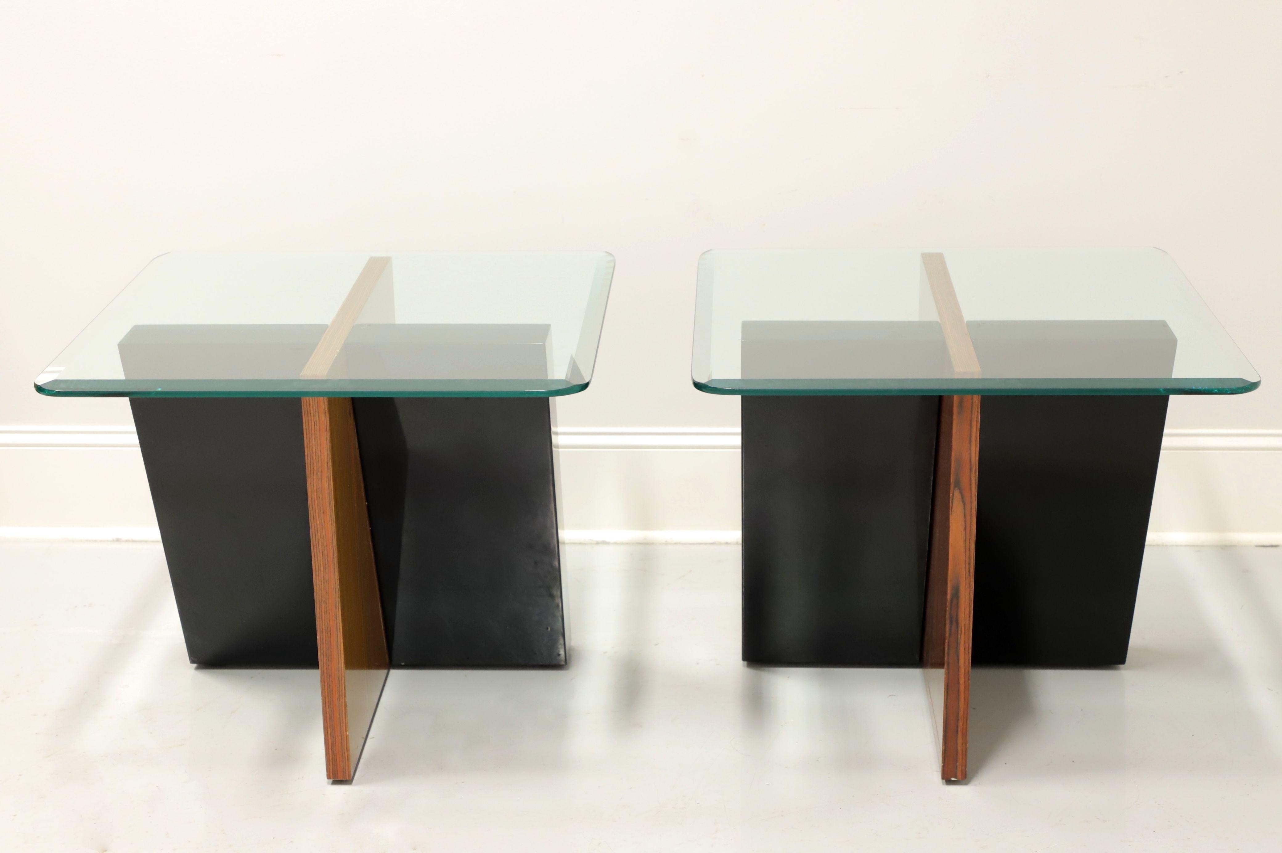 Modern GORDON'S Late 20th Century Contemporary Glass Top End Side Tables - Pair For Sale