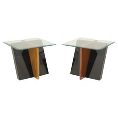 GORDON'S Late 20th Century Contemporary Glass Top End Side Tables - Pair