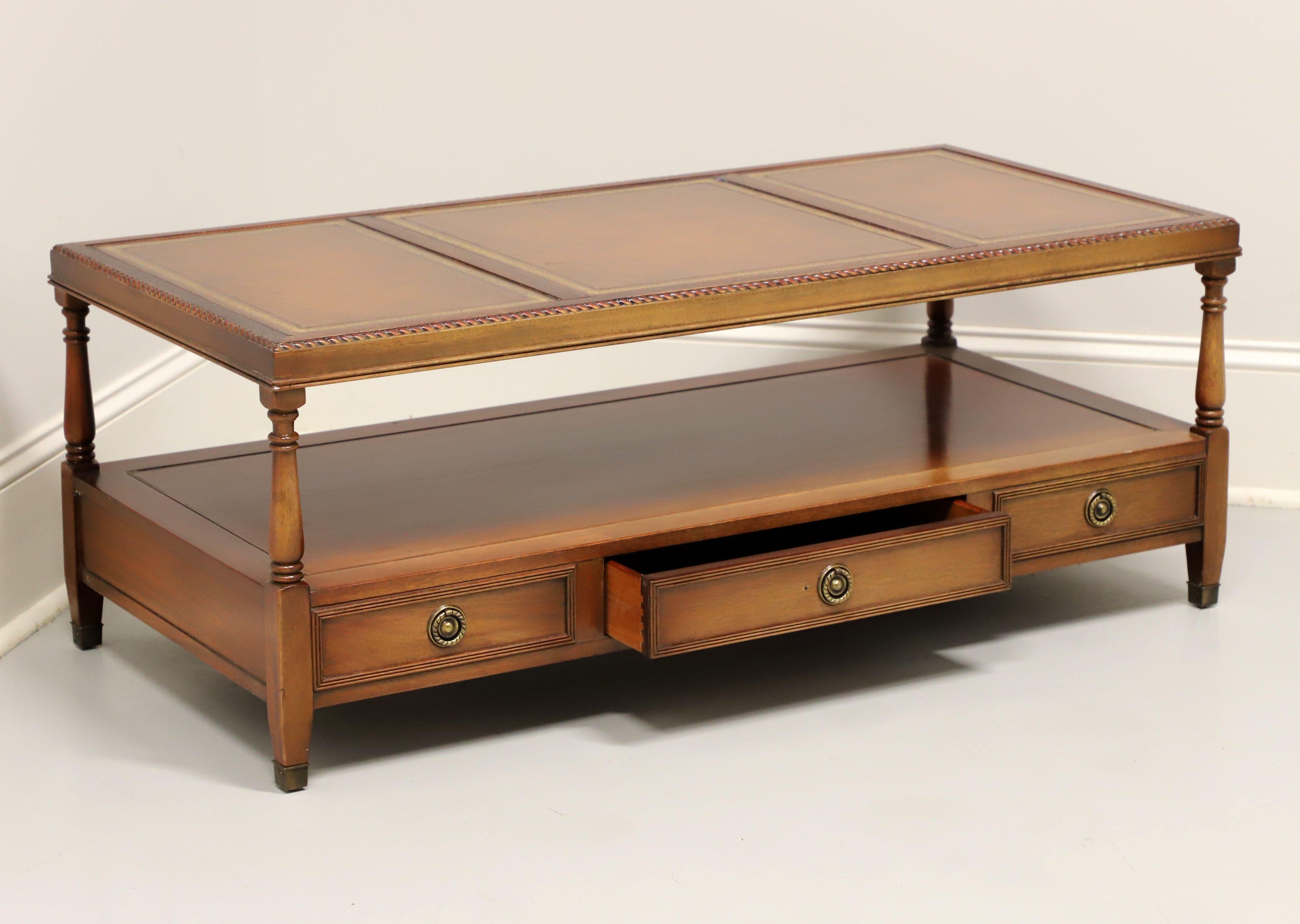 Brass GORDON'S Late 20th Century Mahogany Federal Style Leather Top Coffee Table