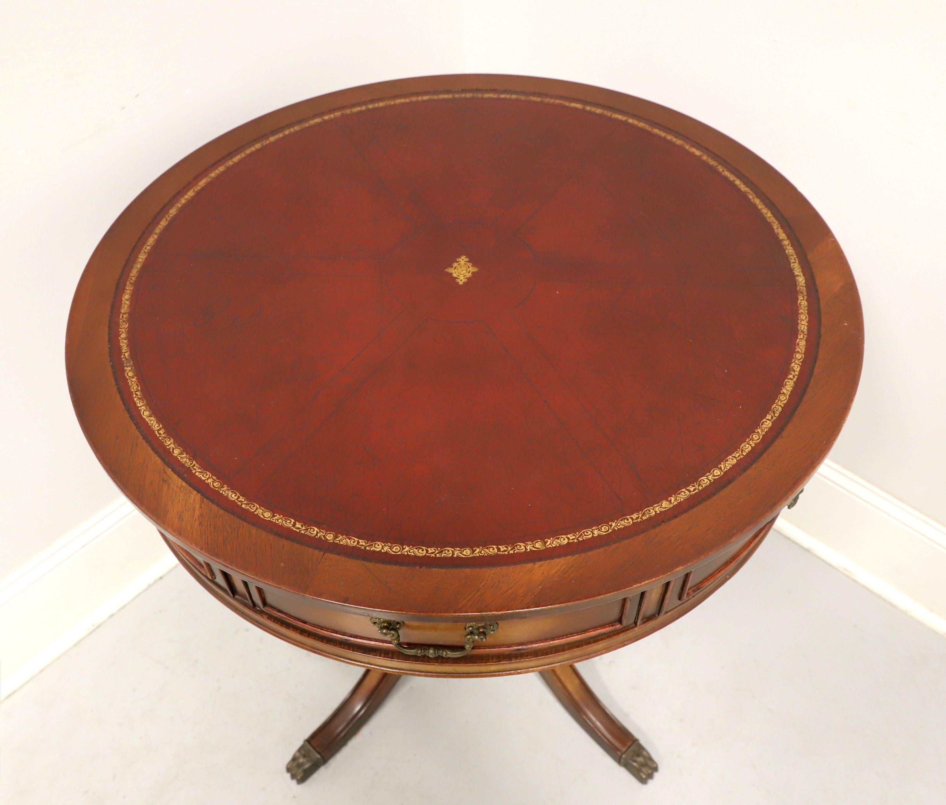 GORDON'S Late 20th Century Mahogany & Leather Drum Side Table In Good Condition In Charlotte, NC