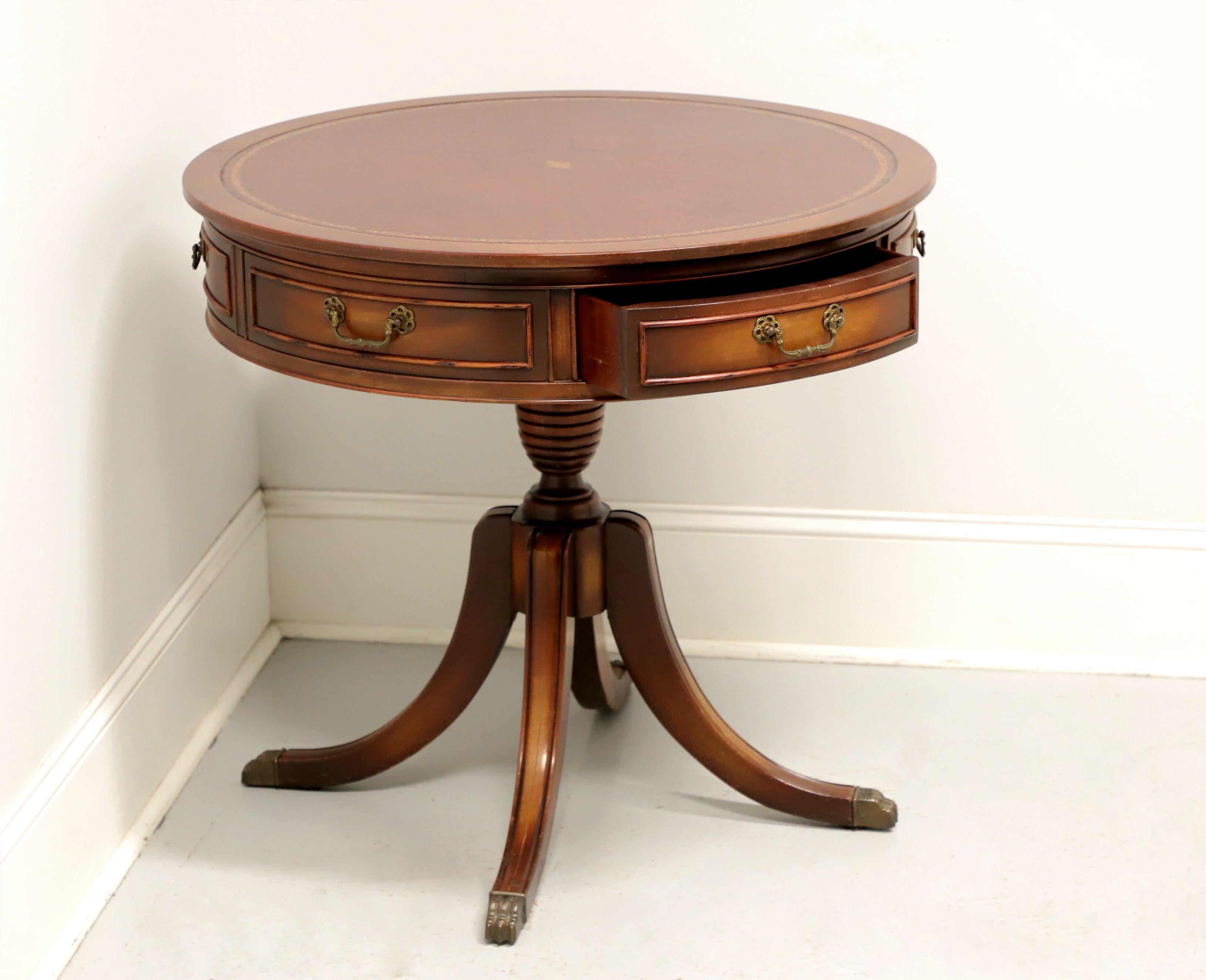 Brass GORDON'S Late 20th Century Mahogany & Leather Drum Side Table