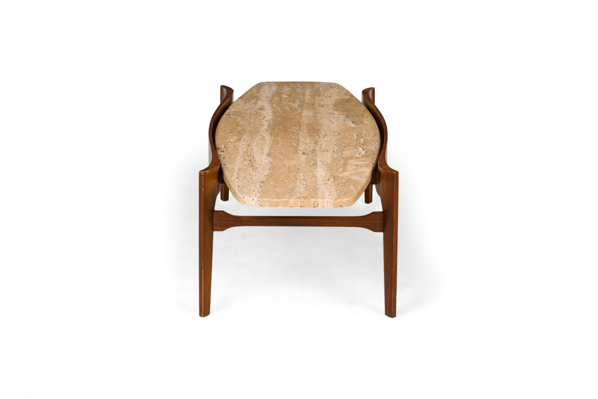 Mid-Century Modern Gordons of Tennessee Table basse / cocktail en noyer et travertin en vente