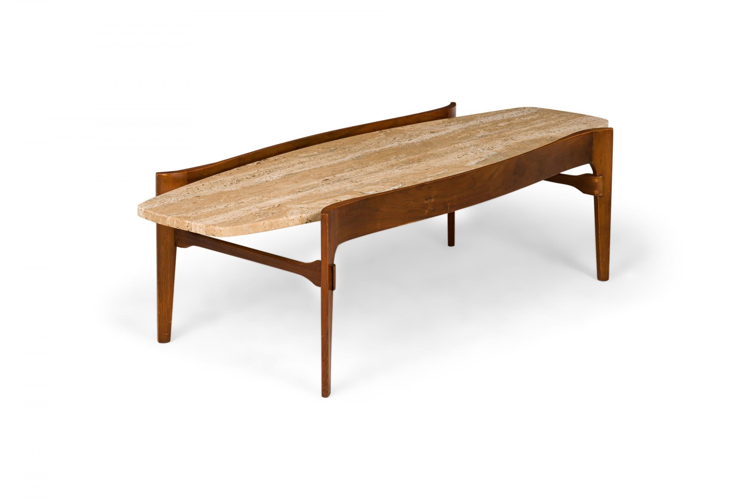 American Gordons of Tennessee Walnut and Travertine Cocktail / Coffee Table For Sale