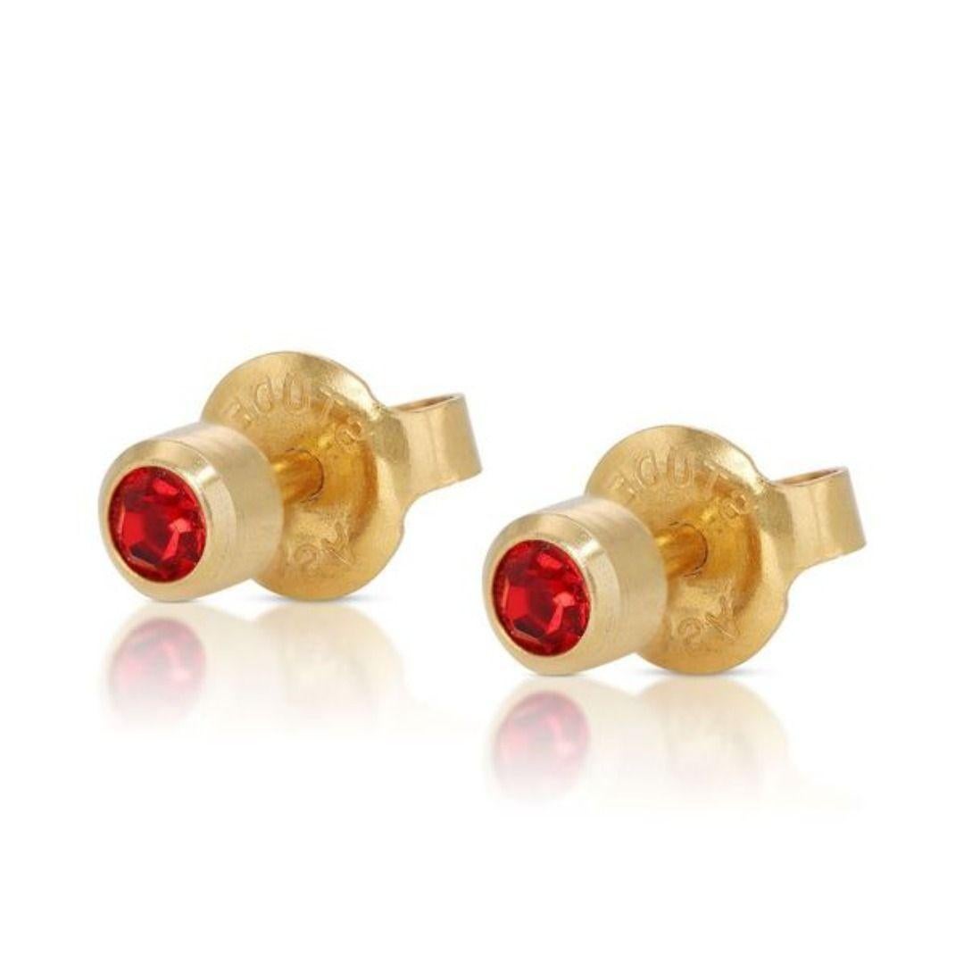 Round Cut Gorgeous 0.20ct Ruby Stud Earrings in 22K Yellow Gold For Sale