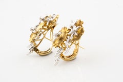 Gorgeous 0.30 Carat Diamond Flower Huggie Earrings in Two-Tone Gold