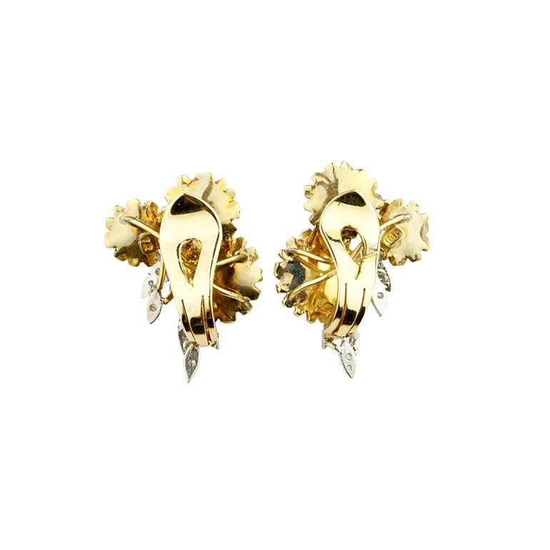 Modern Gorgeous 0.30 Carat Diamond Flower Huggie Earrings in Two-Tone Gold For Sale