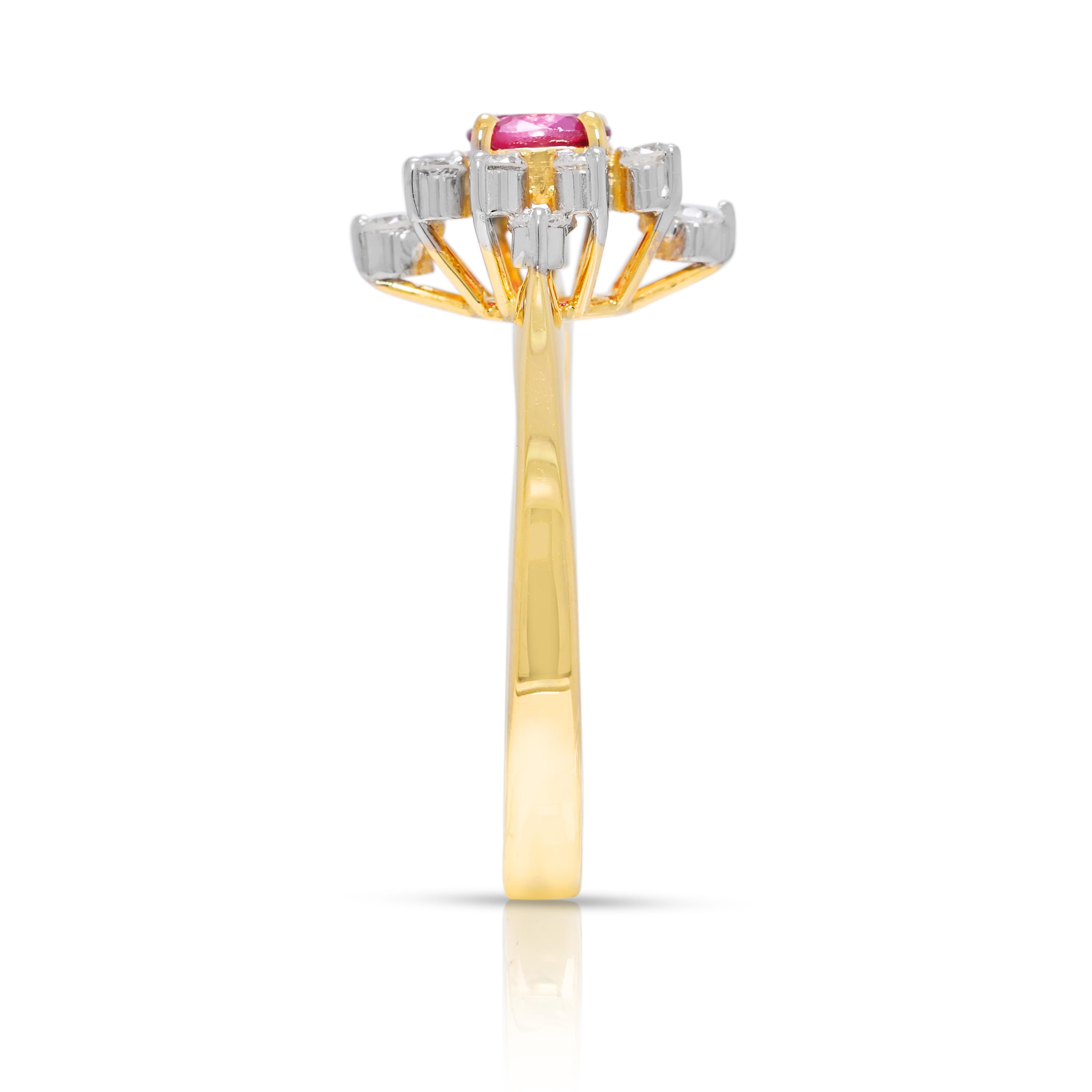 Magnifique bague florale en or jaune 14K avec rubis et diamants de 0,42ct Pour femmes en vente