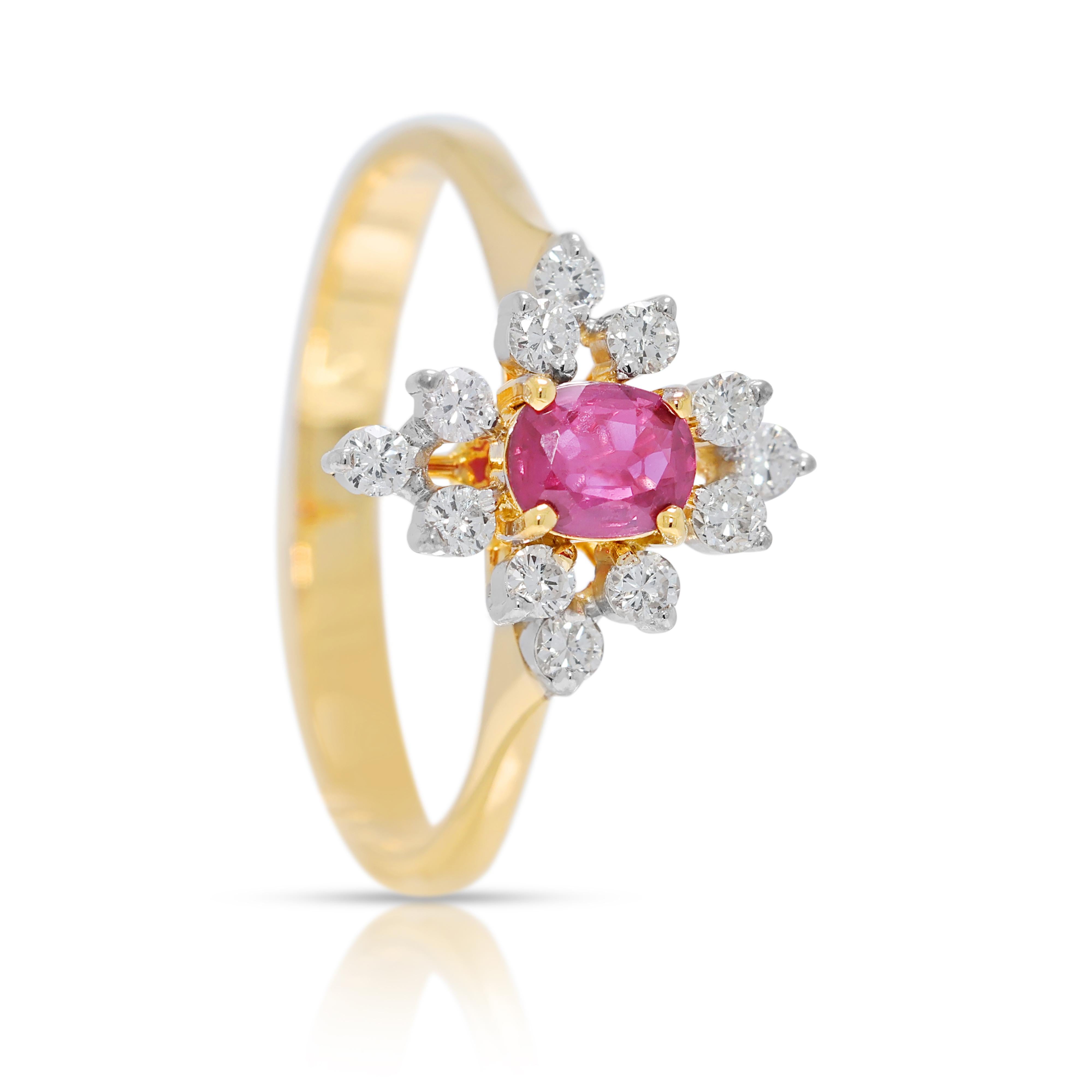Magnifique bague florale en or jaune 14K avec rubis et diamants de 0,42ct en vente 1