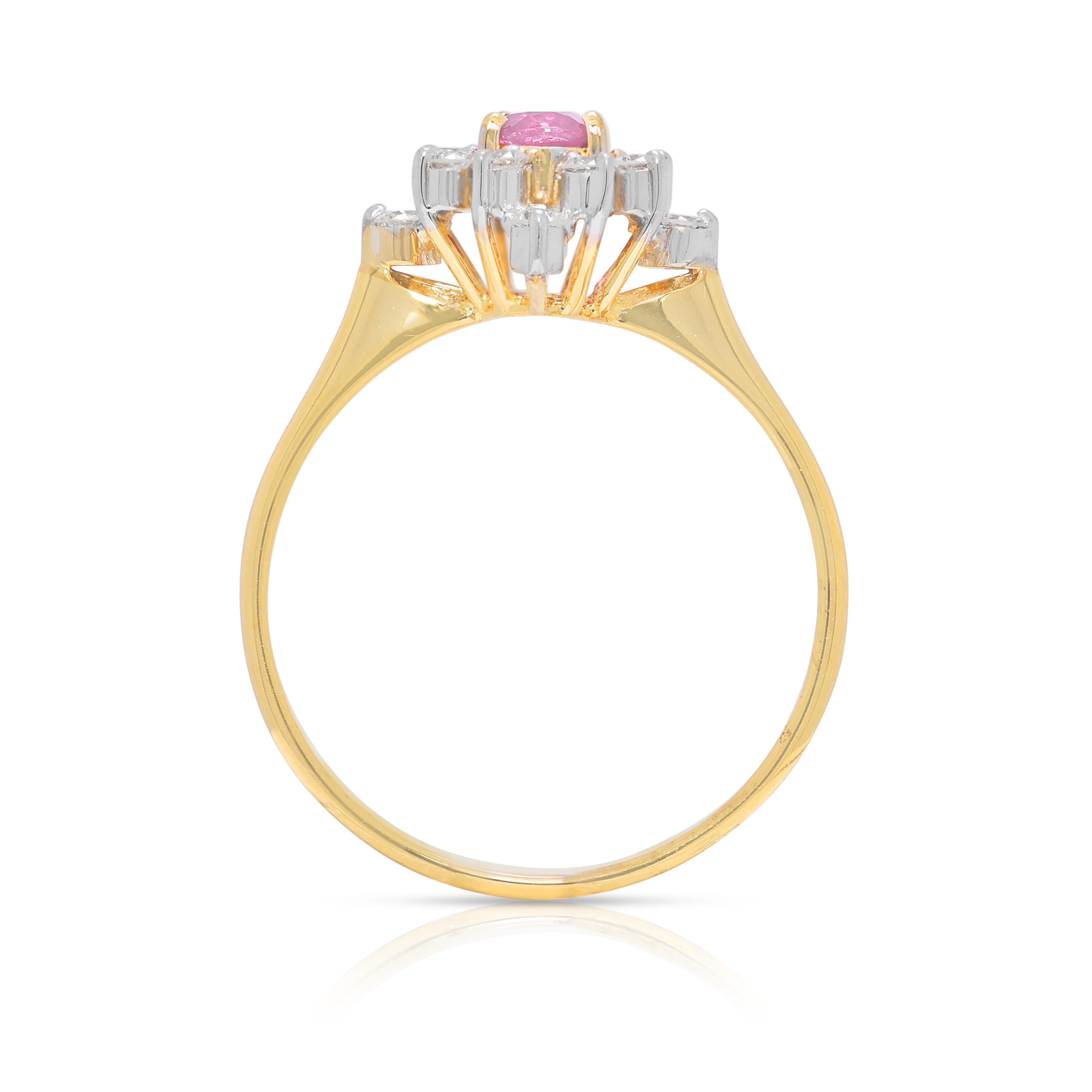 Magnifique bague florale en or jaune 14K avec rubis et diamants de 0,42ct en vente 2