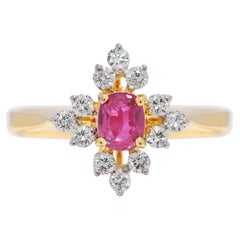 Gorgeous 0.42ct Ruby & Diamond Floral Ring in 14K Yellow Gold