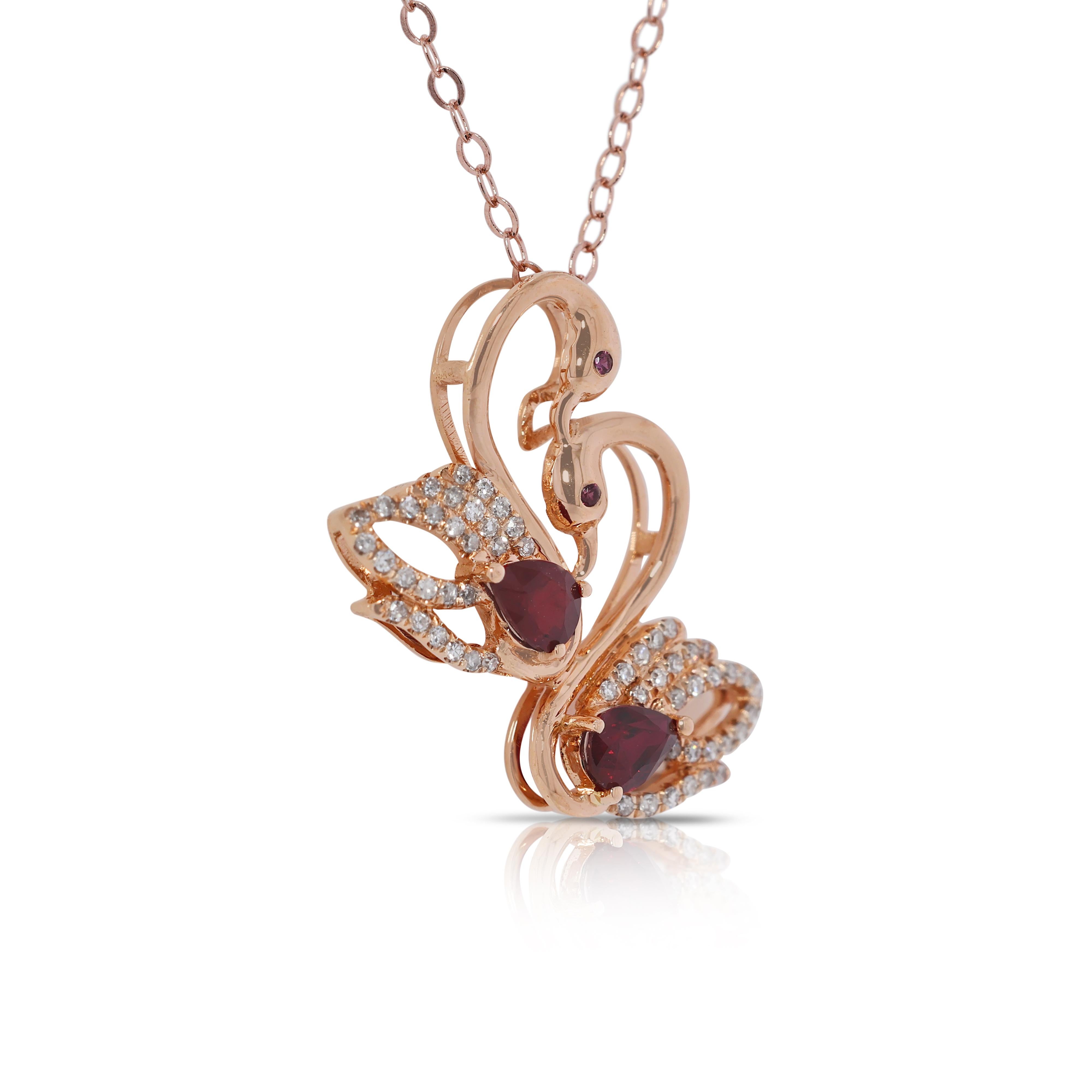 Pear Cut Gorgeous 0.54ct Ruby and Natural Diamonds Pendant in 18K Rose Gold For Sale