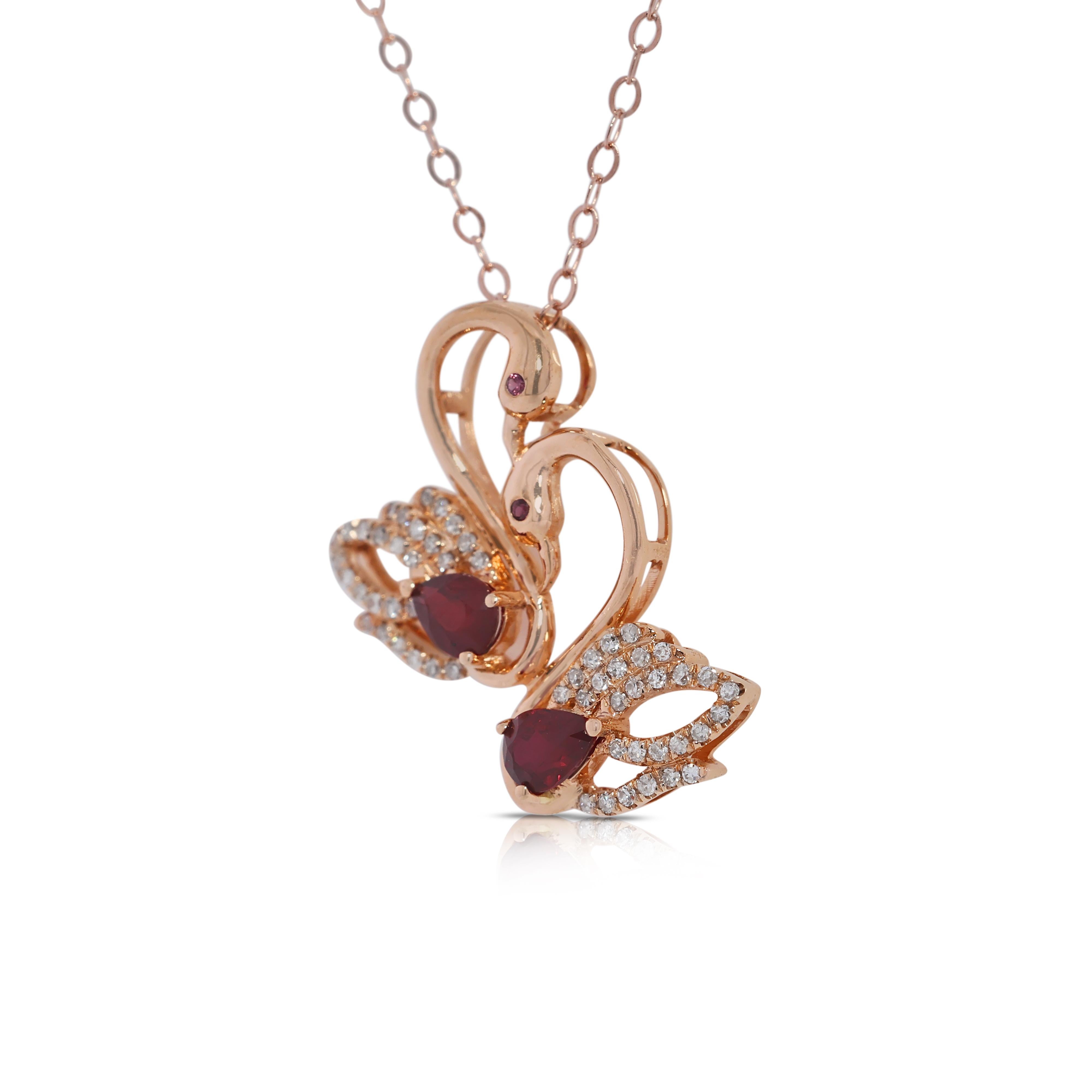 Gorgeous 0.54ct Ruby and Natural Diamonds Pendant in 18K Rose Gold In New Condition For Sale In רמת גן, IL