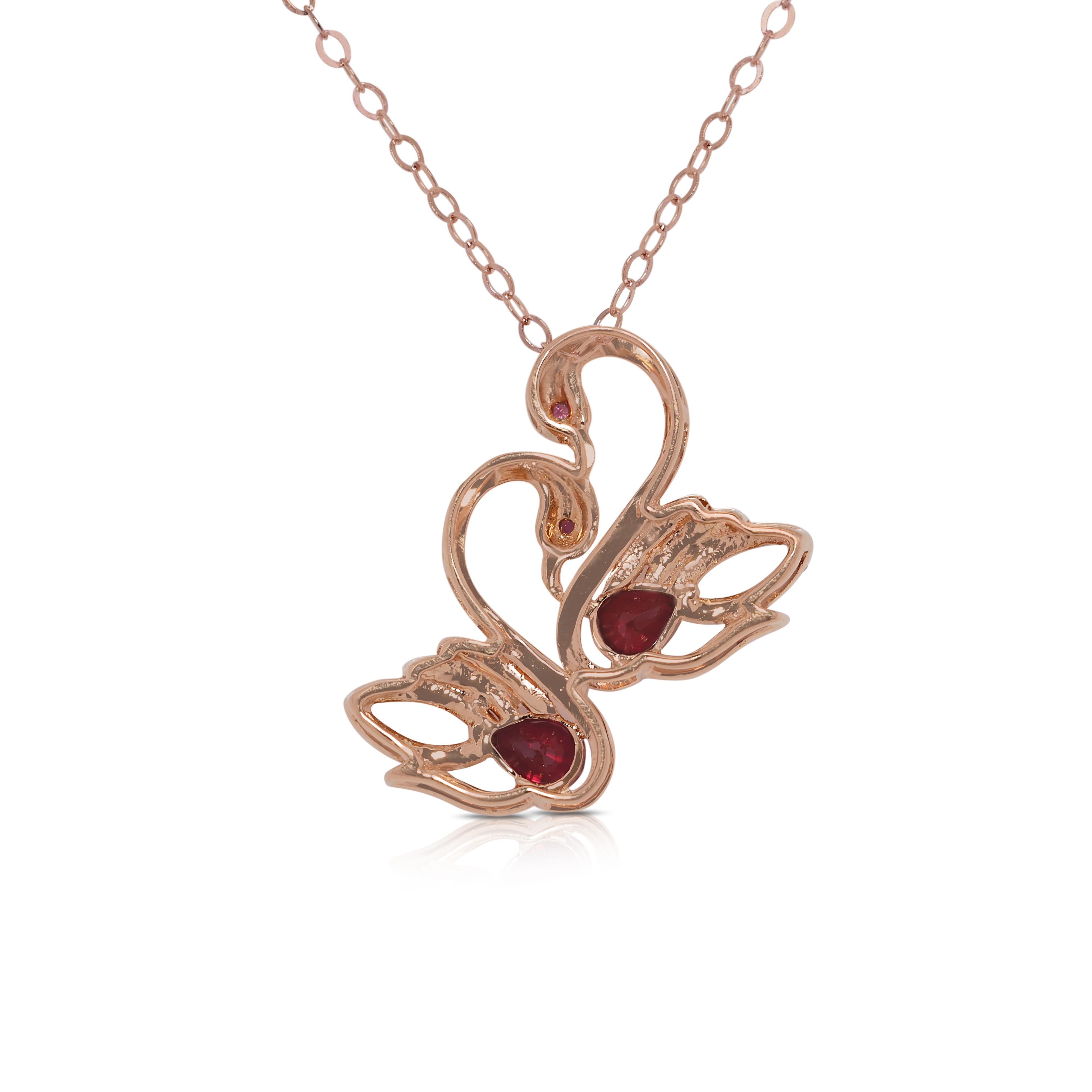 Gorgeous 0.54ct Ruby and Natural Diamonds Pendant in 18K Rose Gold For Sale 1