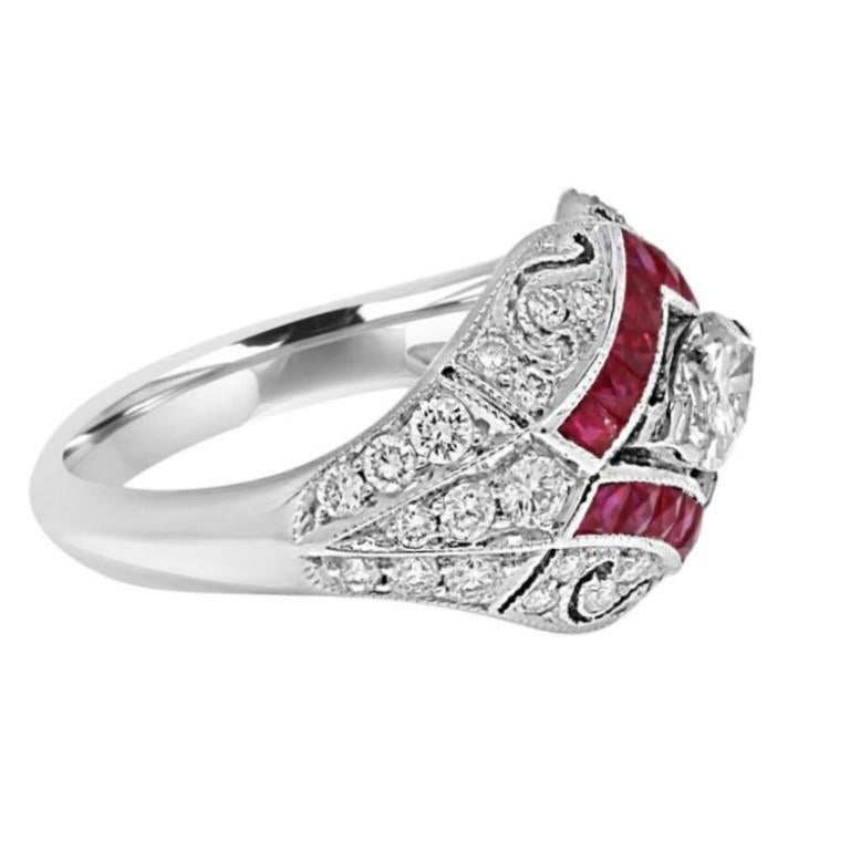 Sophia D, 0.58 Carat Marquise Antique Reproduction Diamond and Ruby Ring  In New Condition For Sale In New York, NY