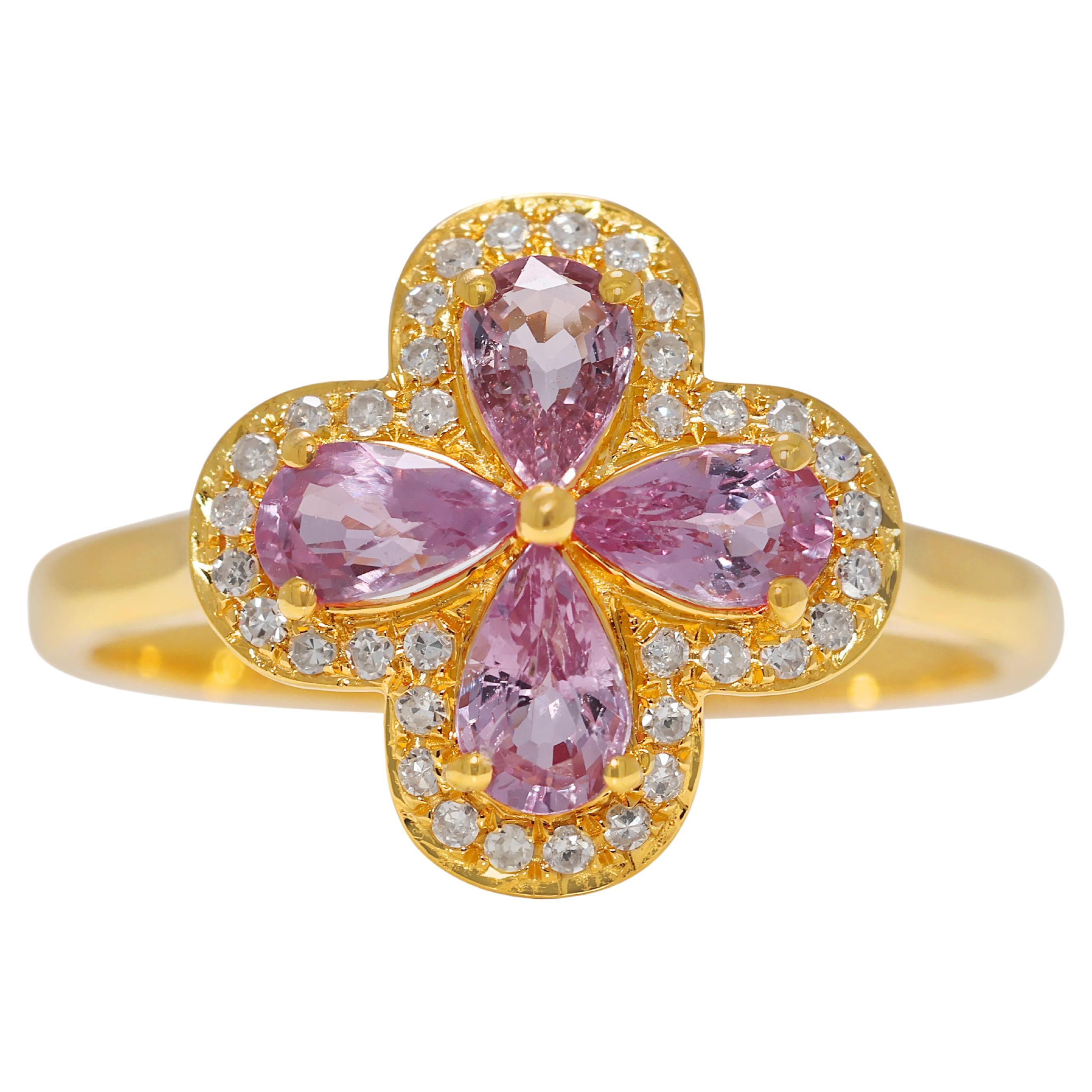 Gorgeous 0.58ct Pink Sapphire & Diamond 18K Yellow Gold Ring