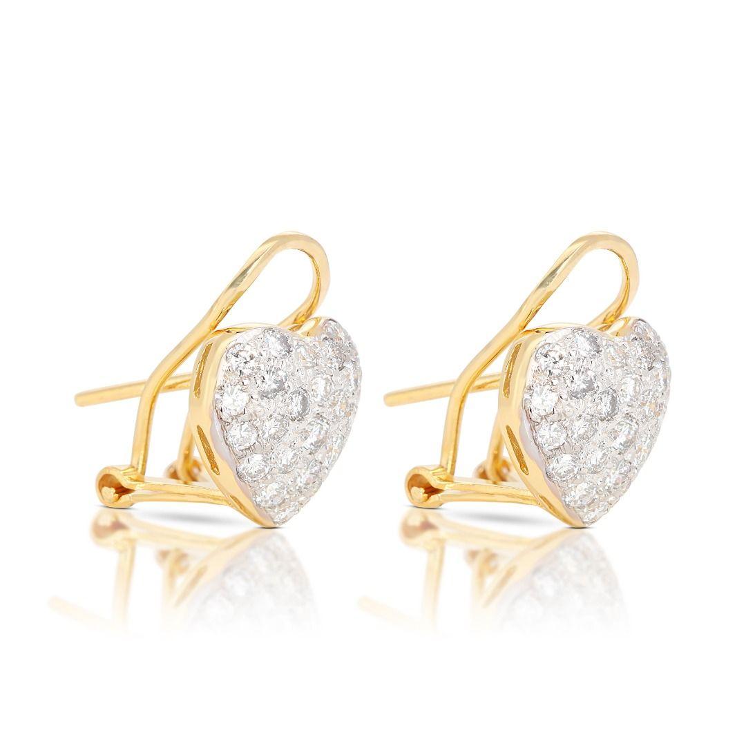 Round Cut Gorgeous 0.65ct Diamond Heart Earrings set in 18K Yellow Gold For Sale