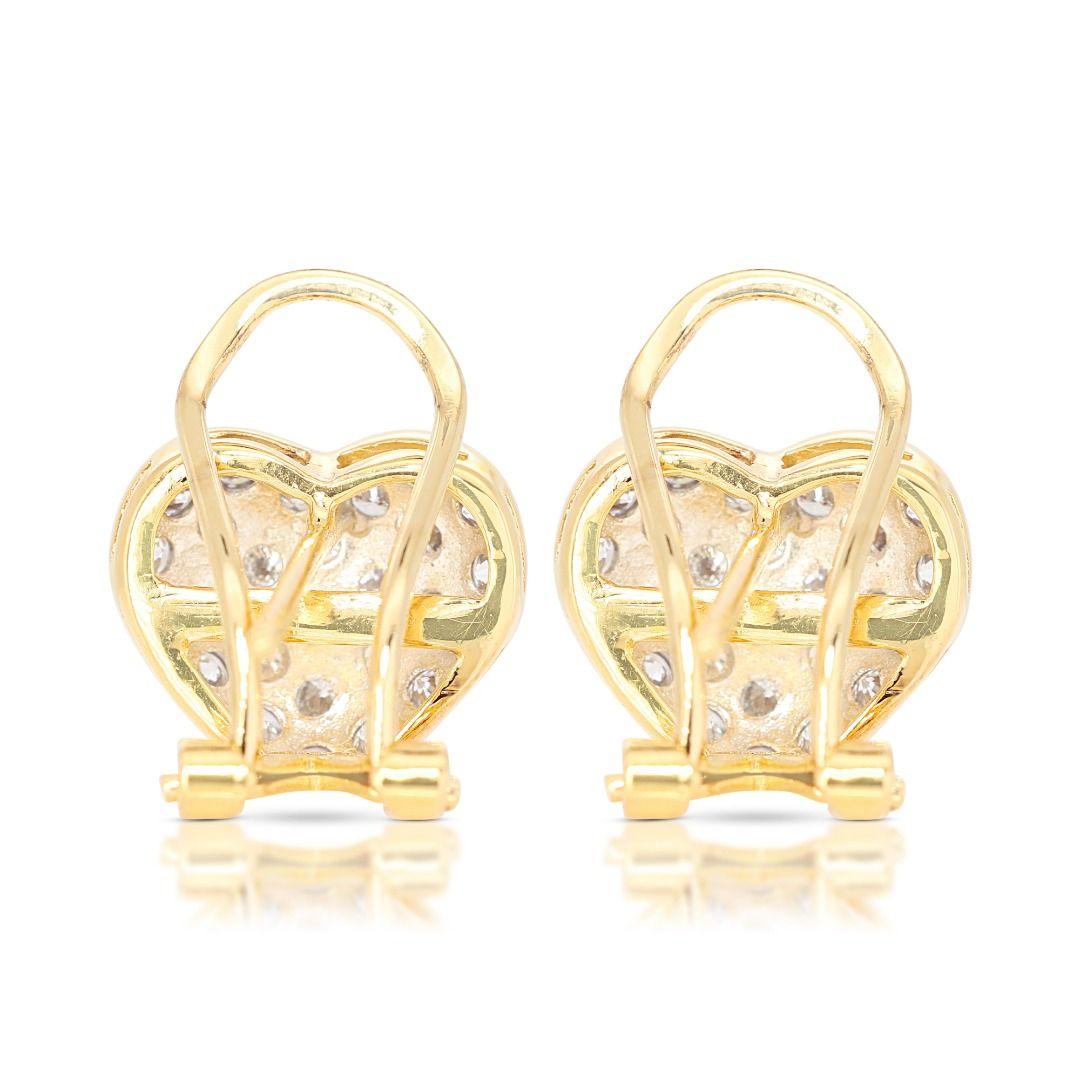 Gorgeous 0.65ct Diamond Heart Earrings set in 18K Yellow Gold For Sale 2