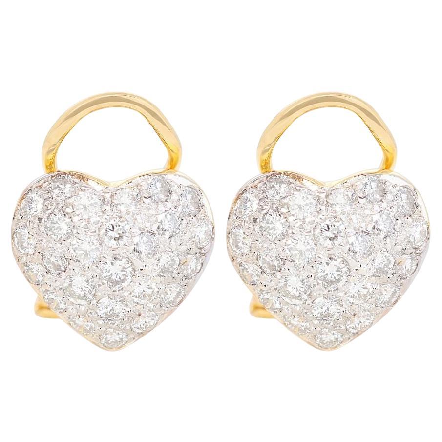 Gorgeous 0.65ct Diamond Heart Earrings set in 18K Yellow Gold For Sale