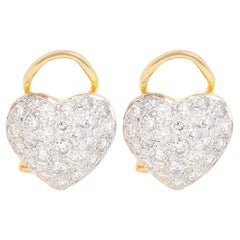 Superbes boucles d'oreilles cœurs en or jaune 18 carats serties de diamants de 0,65 carat