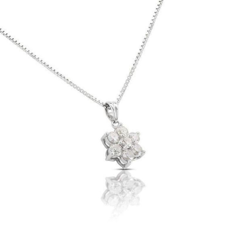 Wunderschöner 0,88 Karat Blumen-Diamant-Anhänger 14K Weißgold - Kette nicht enthalten (Rundschliff)