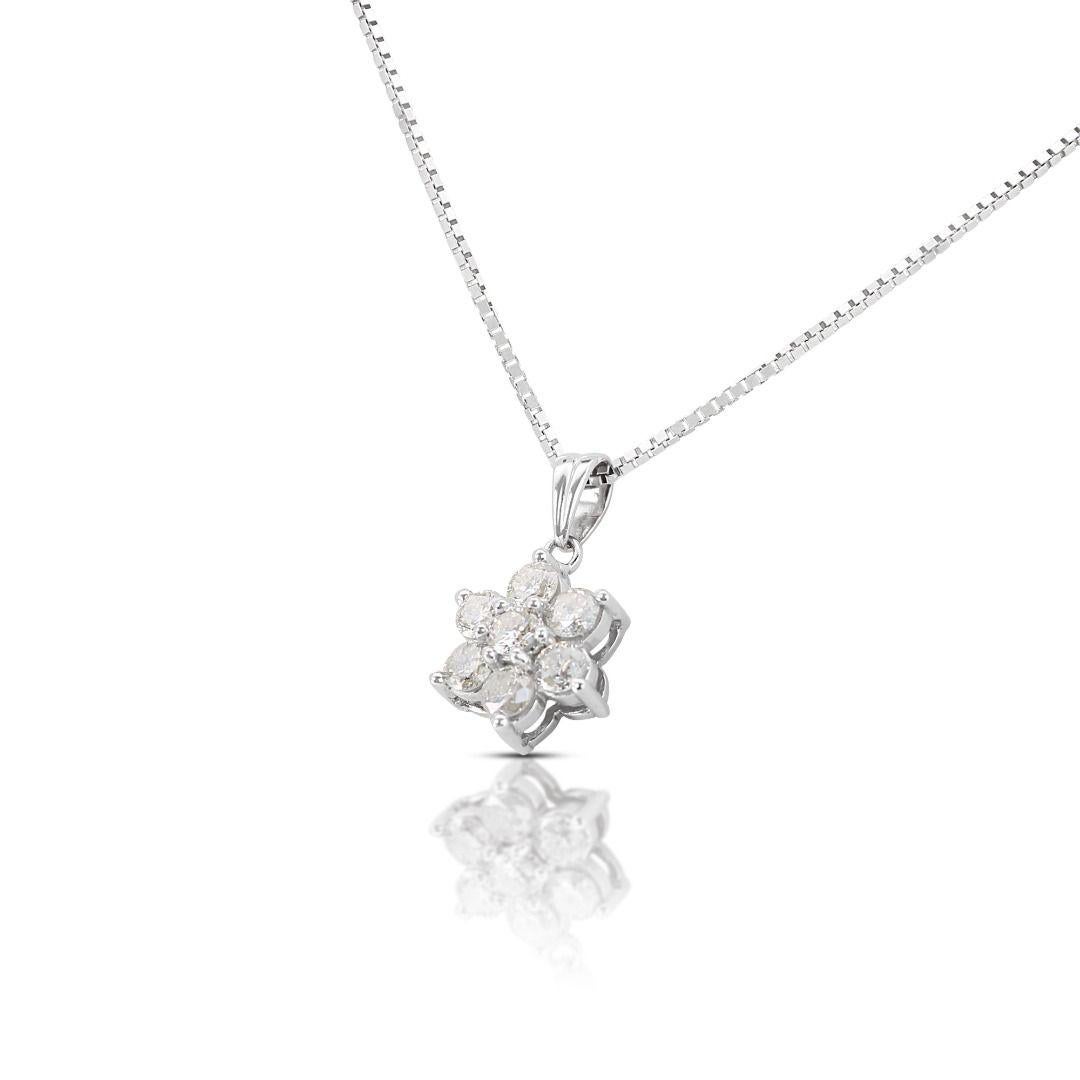 Wunderschöner 0,88 Karat Blumen-Diamant-Anhänger 14K Weißgold - Kette nicht enthalten im Zustand „Neu“ in רמת גן, IL