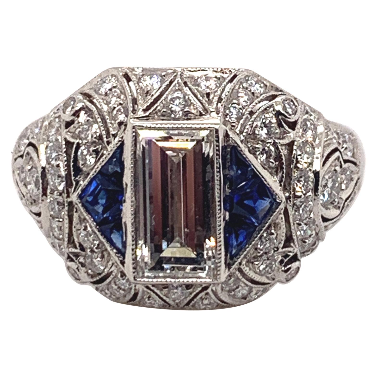 Sophia D, 0.94 Carat Diamond and Sapphire Platinum Ring For Sale