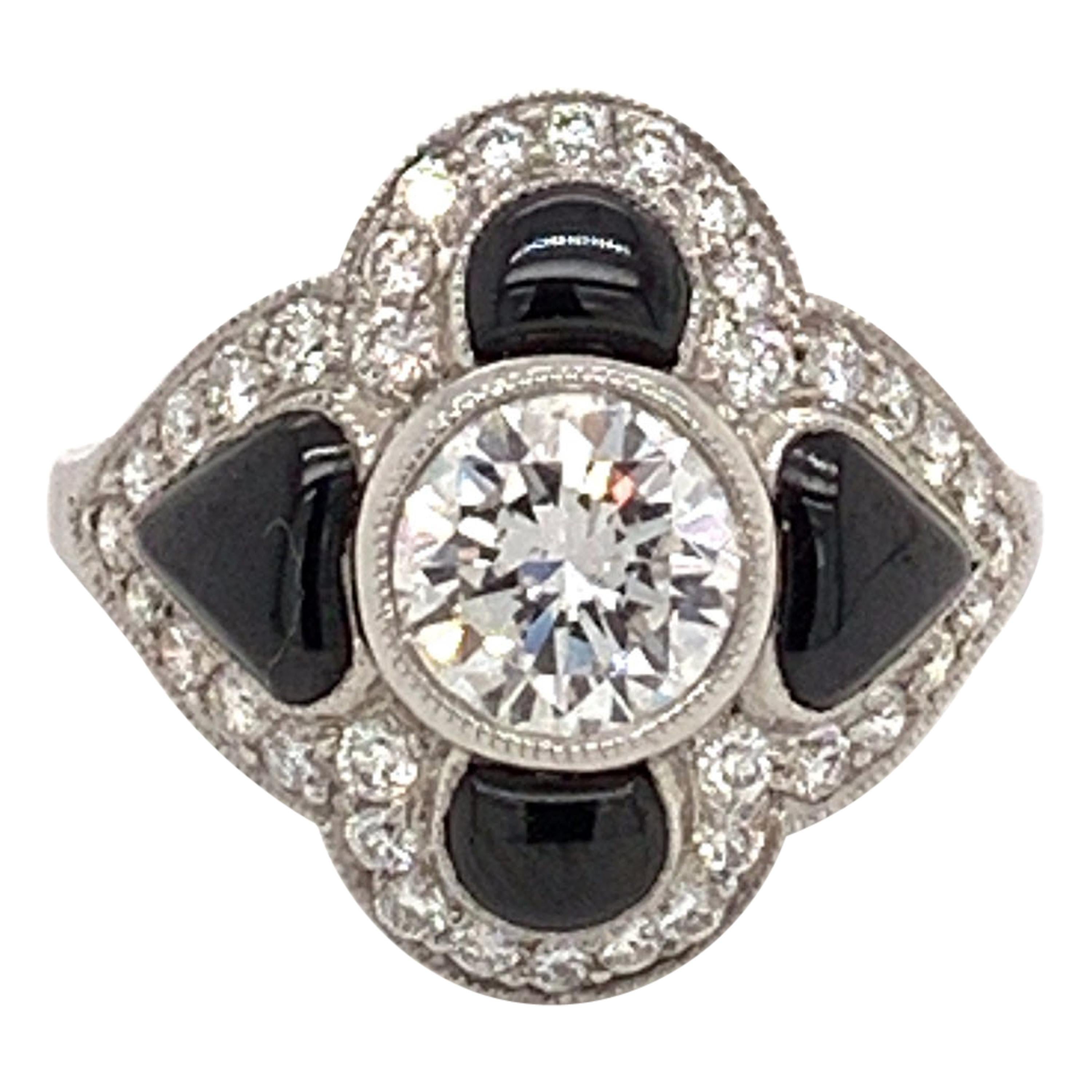 Sophia D. Platinring mit 0.96 Karat Diamant und Onyx